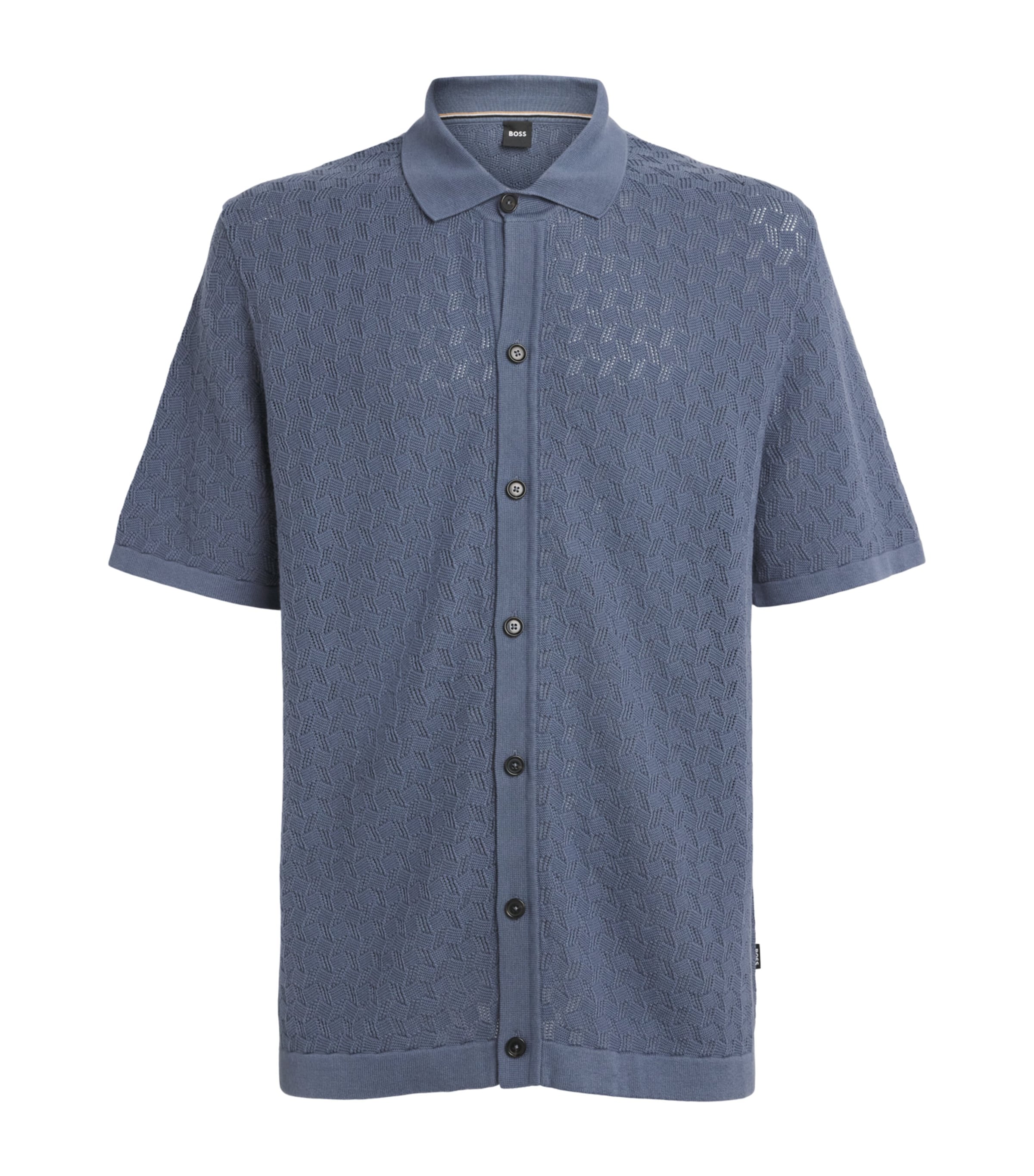 BOSS Mens Pointelle-Knit Cardigan Open Blue
