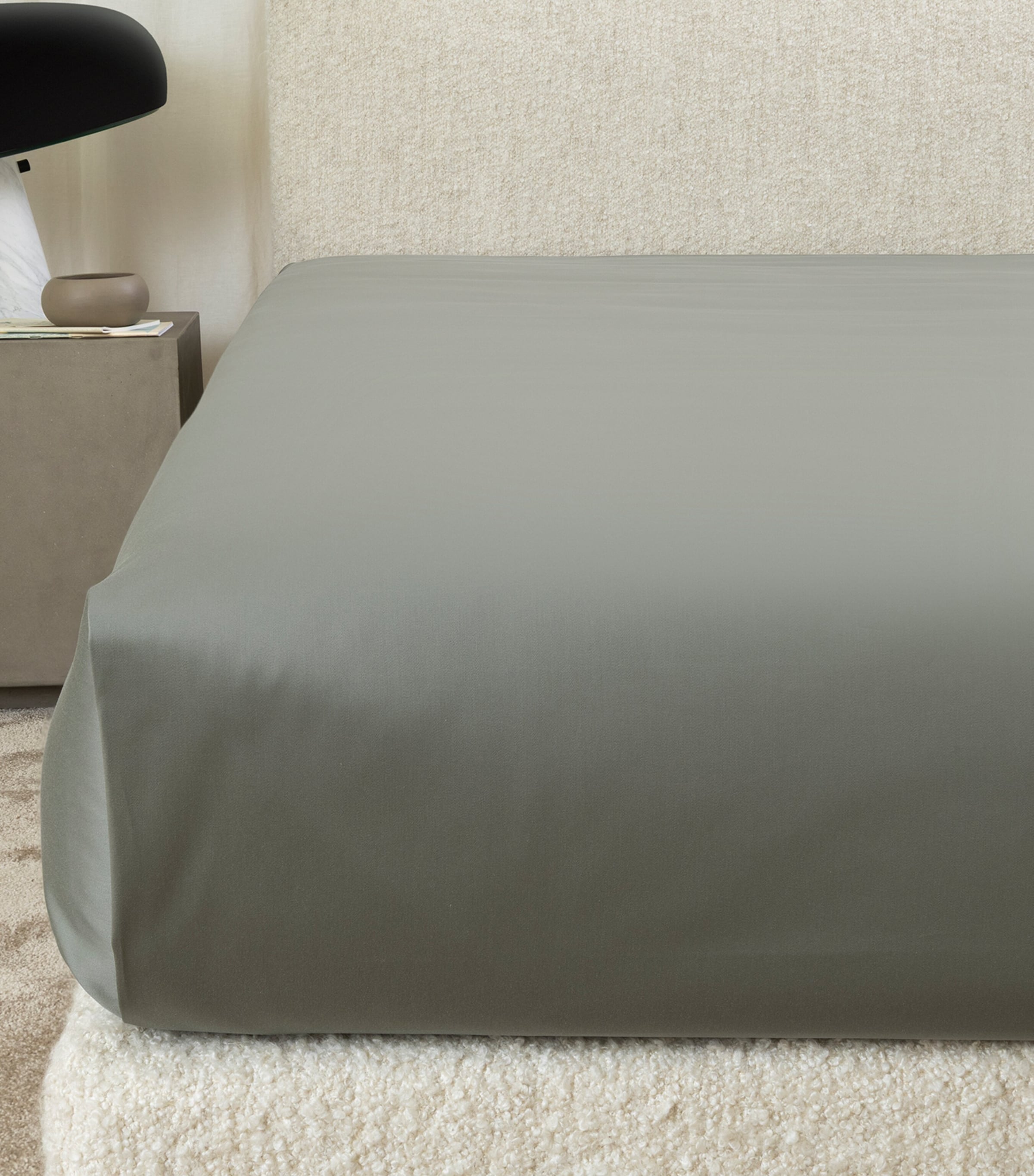Frette Cotton Yarn Dyed Sateen Super King Flat Bottom Sheet (270cm x 320cm) Verdigris/gre