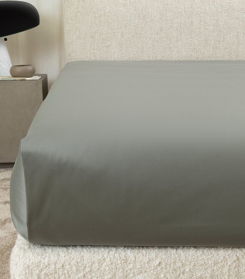 Frette Cotton Yarn Dyed Sateen Super King Flat Bottom Sheet (270cm x 320cm) Verdigris/gre