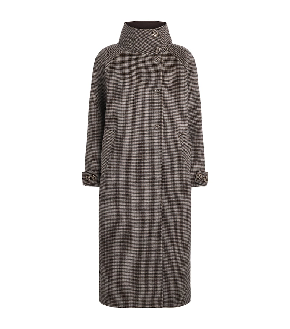 Sandro Paris Womens Wool-Blend Check Coat Black Brown