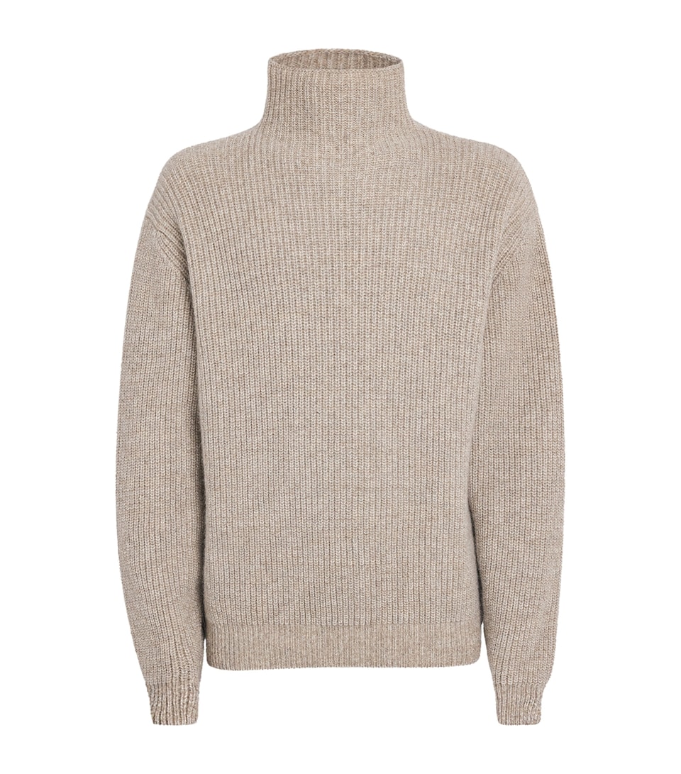Lemaire Mens Alpaca-Yak-Blend Funnel-Neck Sweater Beige/oat