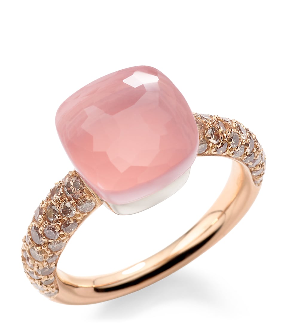 Pomellato Mixed Gold, Brown Diamond, Chalcedony and Pink Quartz Nudo Ring Brcqr