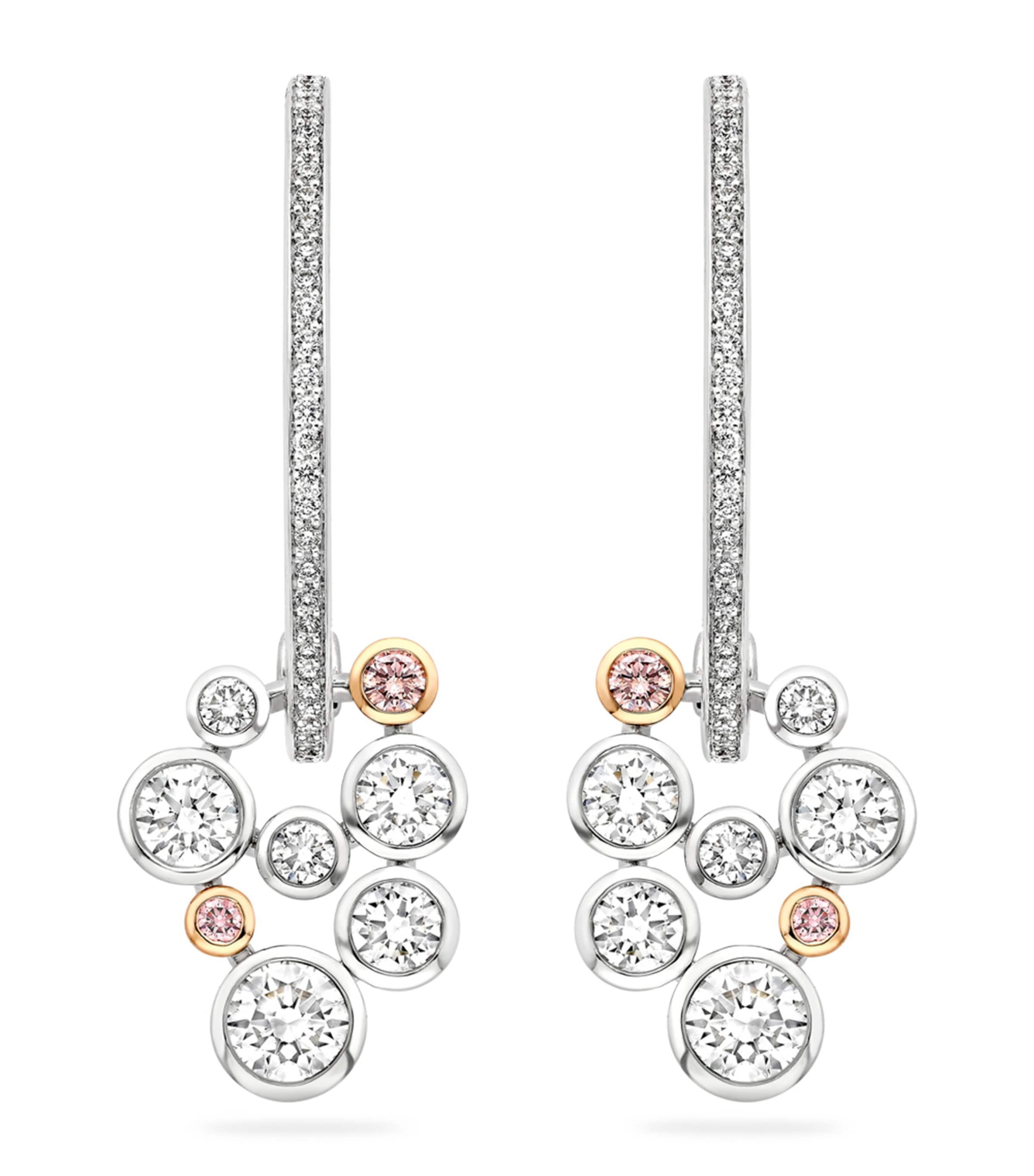 Boodles Platinum, Rose Gold and Diamond Raindance 25 Drop Earrings Platinum