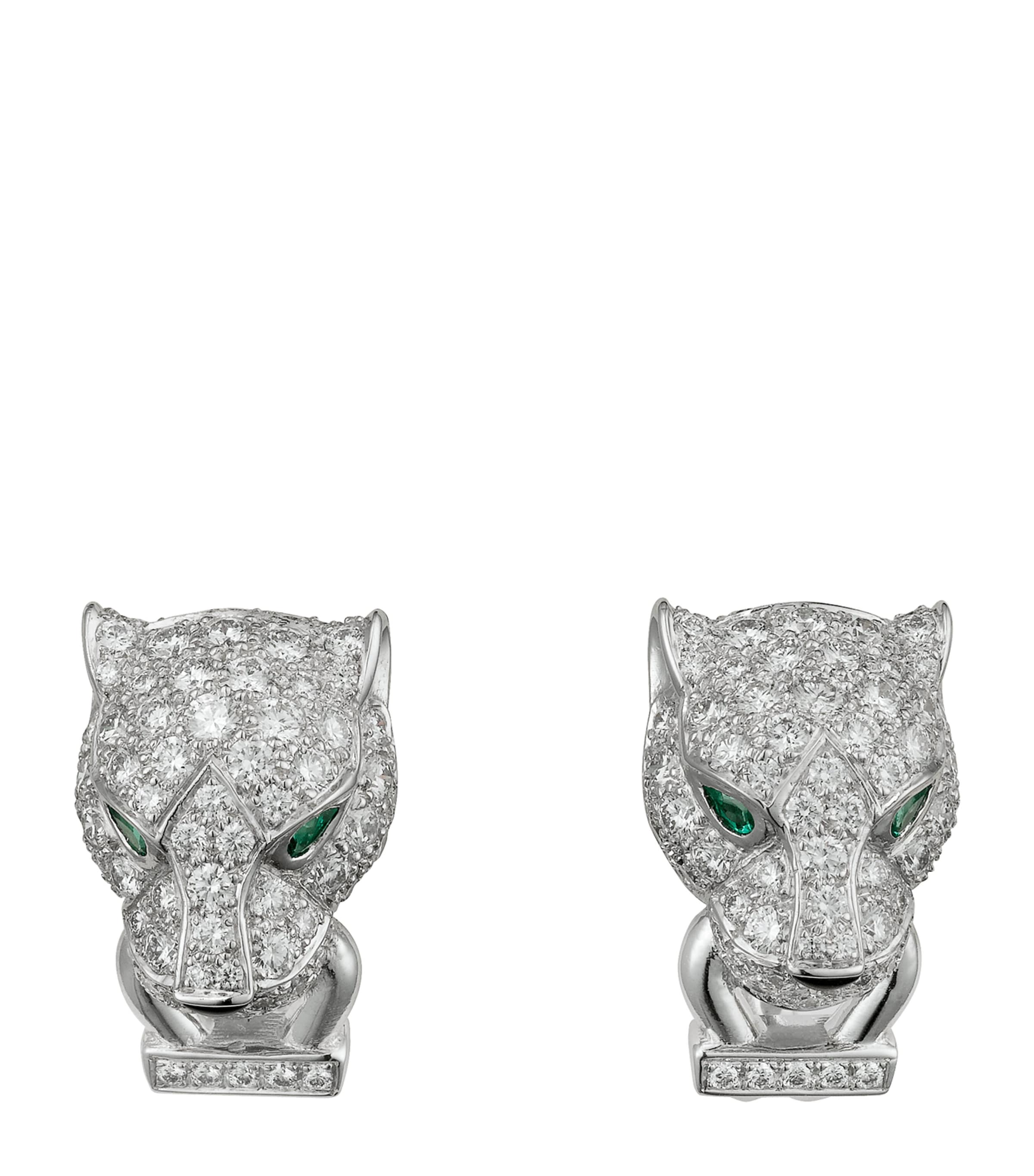 White Gold, Diamond, Emerald and Onyx Panthère de Cartier Earrings