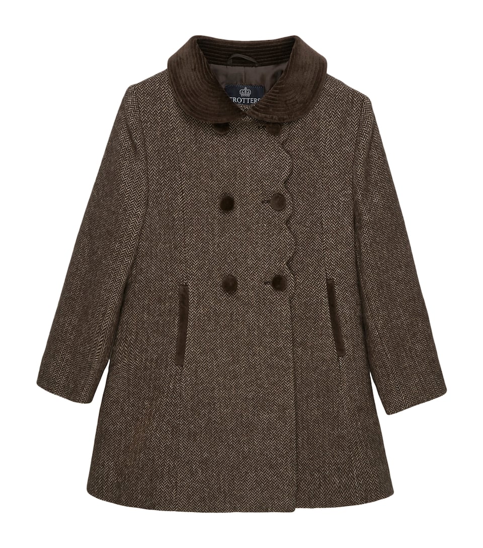 Trotters Herringbone Scalloped Princess Coat (2-5 Years) Brown Herringbone