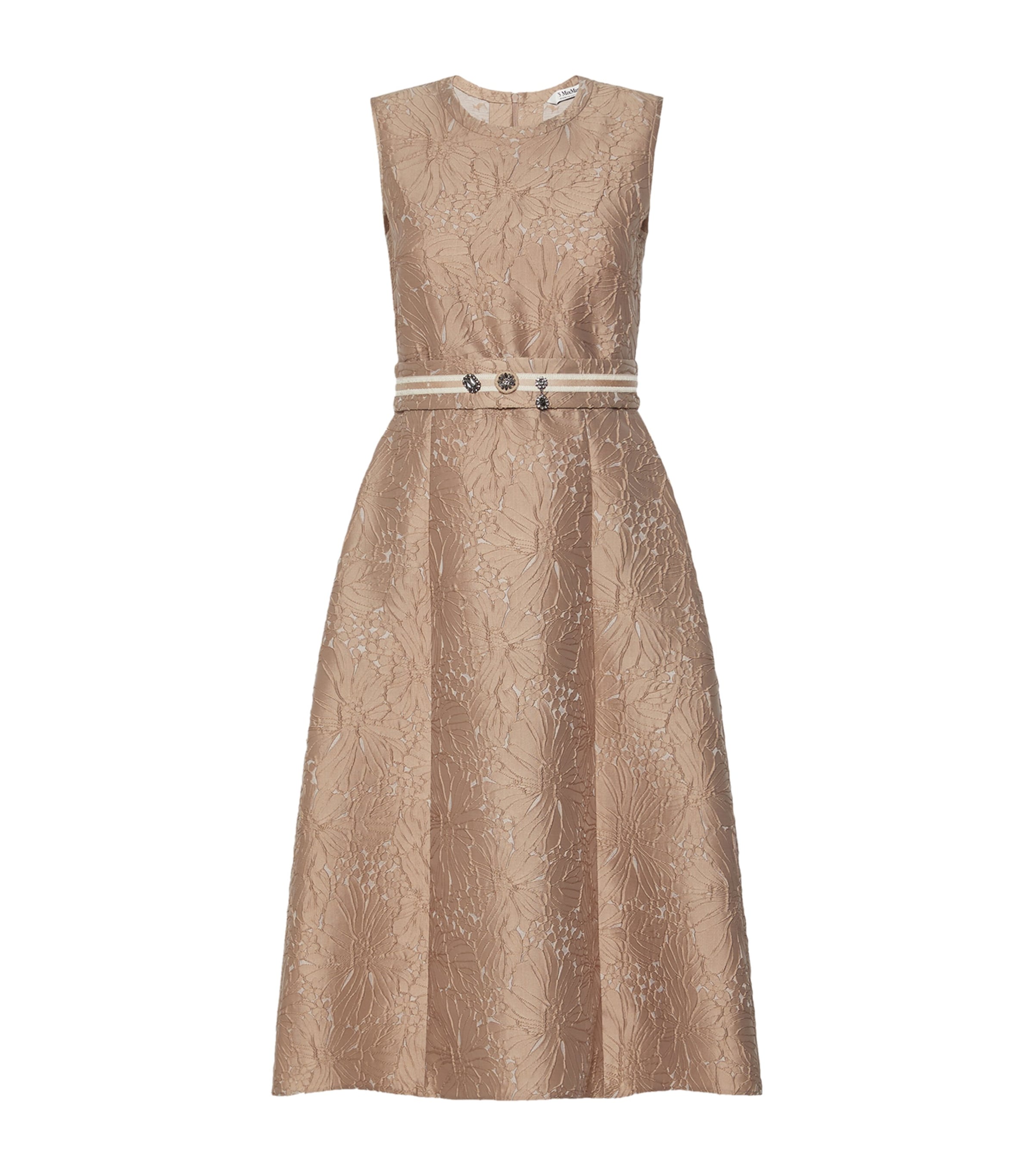 Max Mara Womens Floral Jacquard Belted Midi Dress Honey