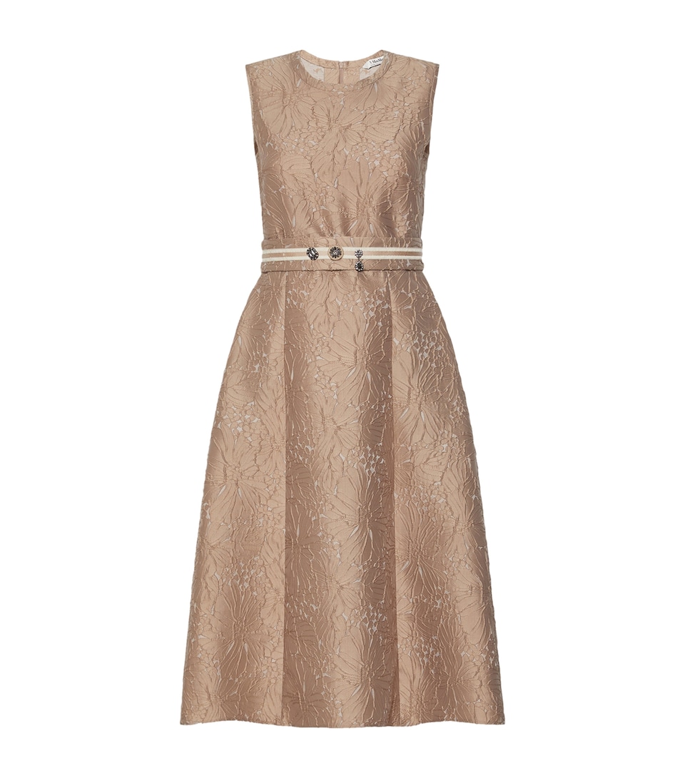 Max Mara Womens Floral Jacquard Belted Midi Dress Honey