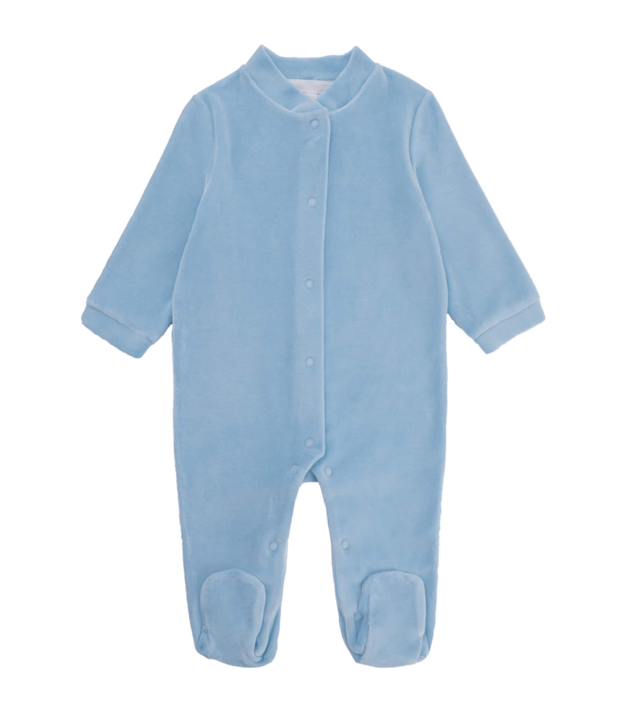 Marie-Chantal Velour Angel Wing All-In-One (0-12 Months) Dusty Blue