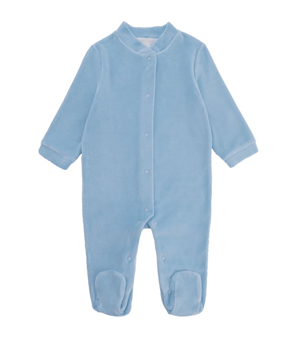 Marie-Chantal Velour Angel Wing All-In-One (0-12 Months) Dusty Blue