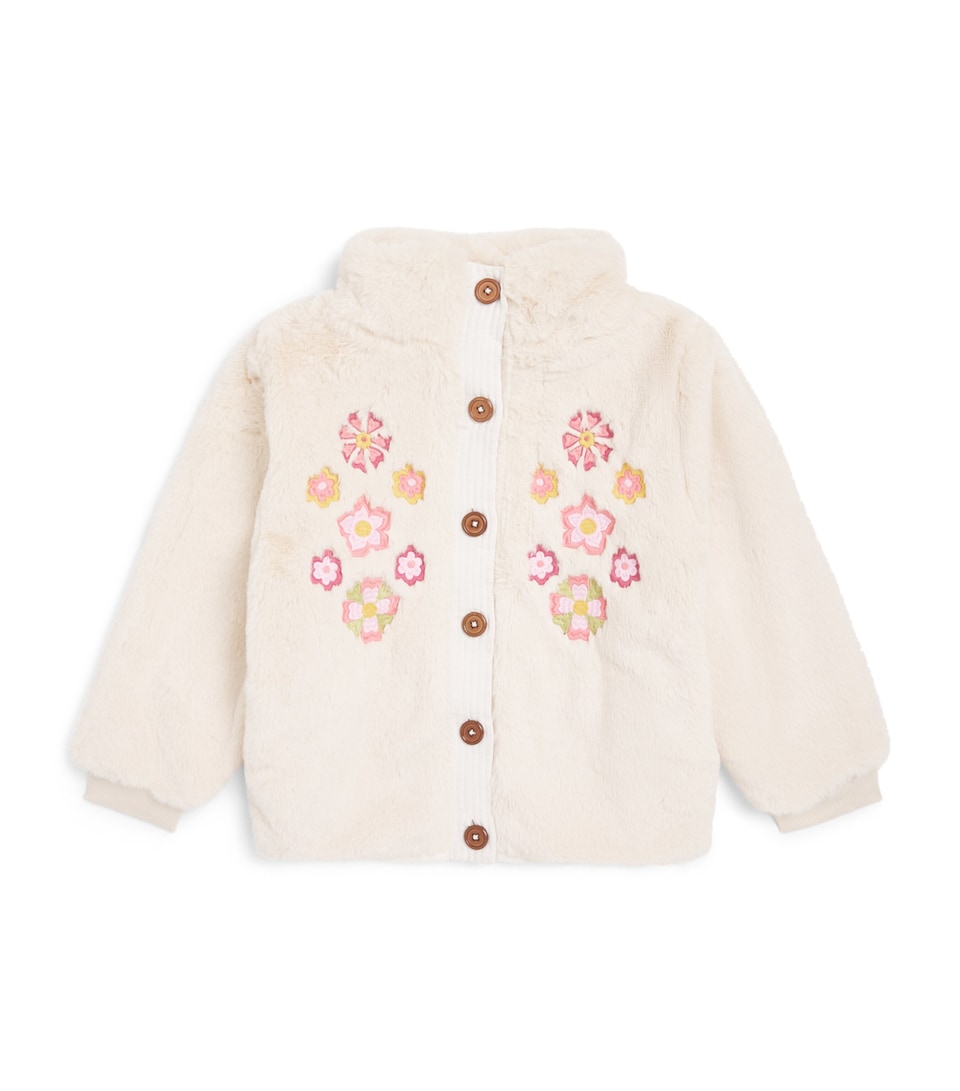 Louise Misha Faux Fur Rosinna Coat (4-12 Years) Cream