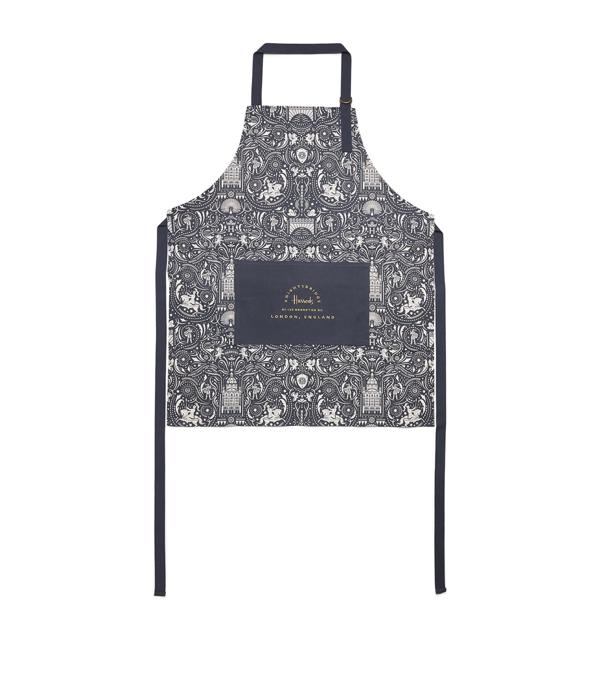 Harrods Cotton Knights of Brompton Apron Navy