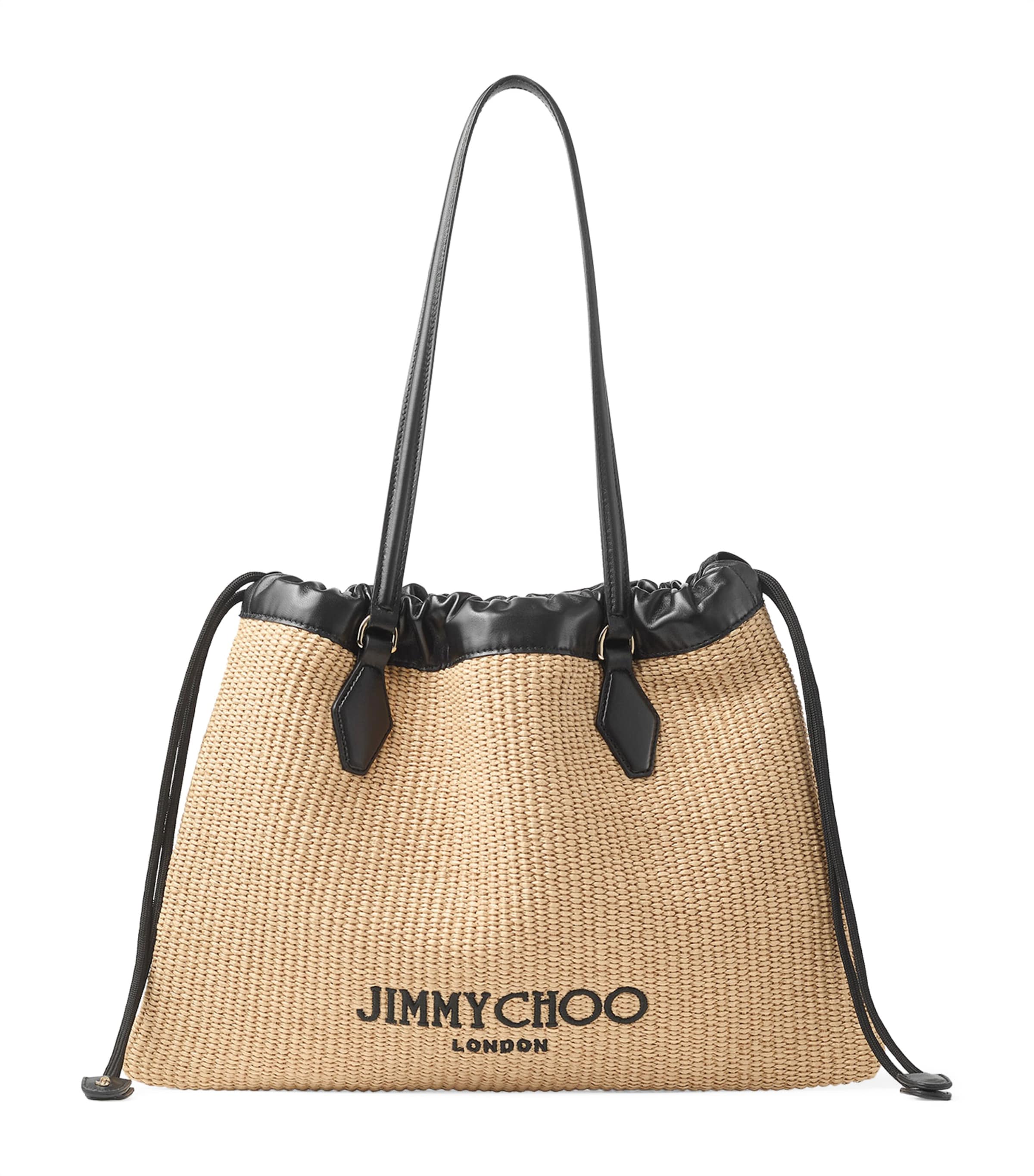 Jimmy Choo Large Raffia Drawstring Tote Bag Natural/black/light