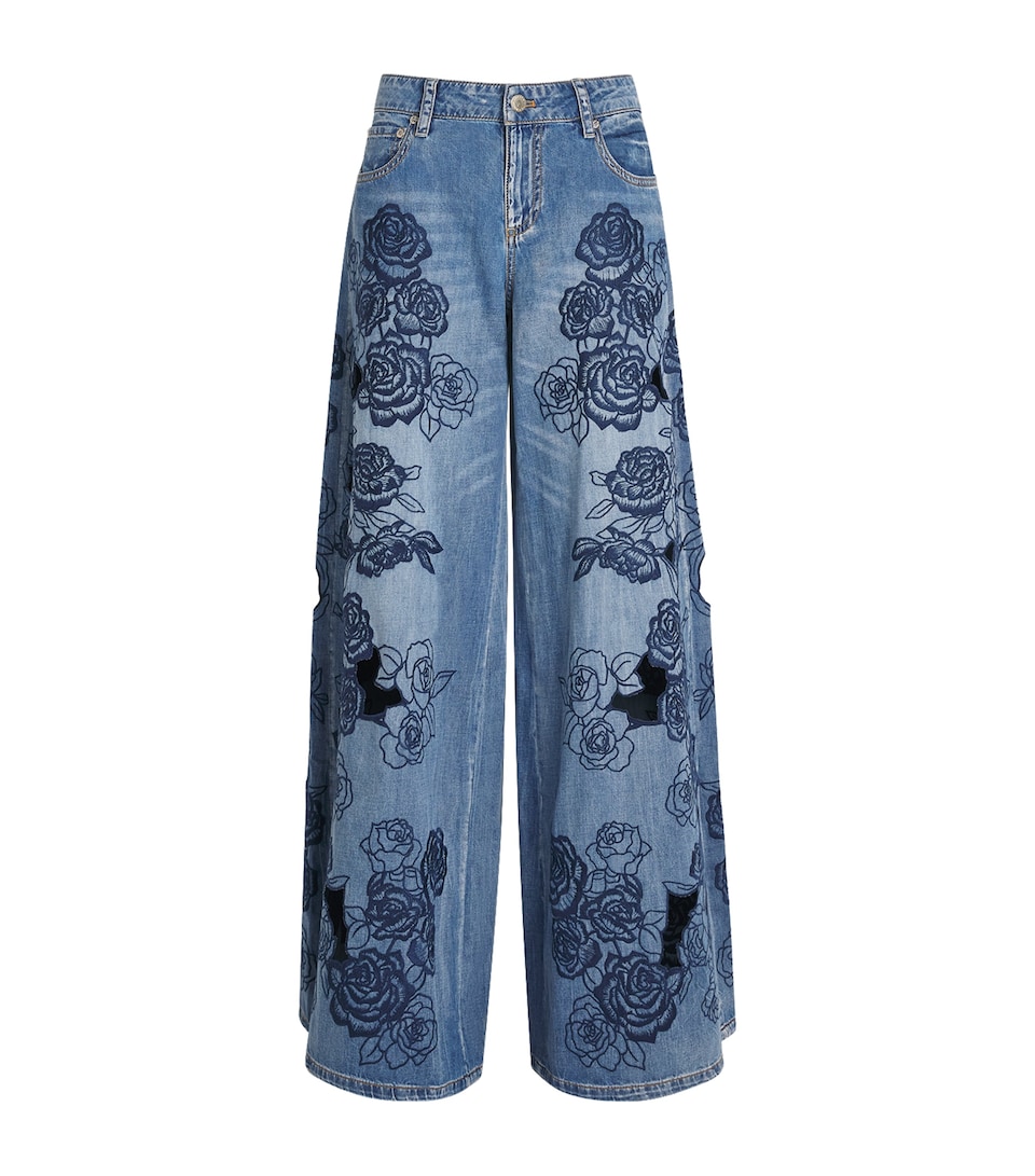 Alice+Olivia Womens Sidney Laser-Cut Jeans Brooklyn Blue