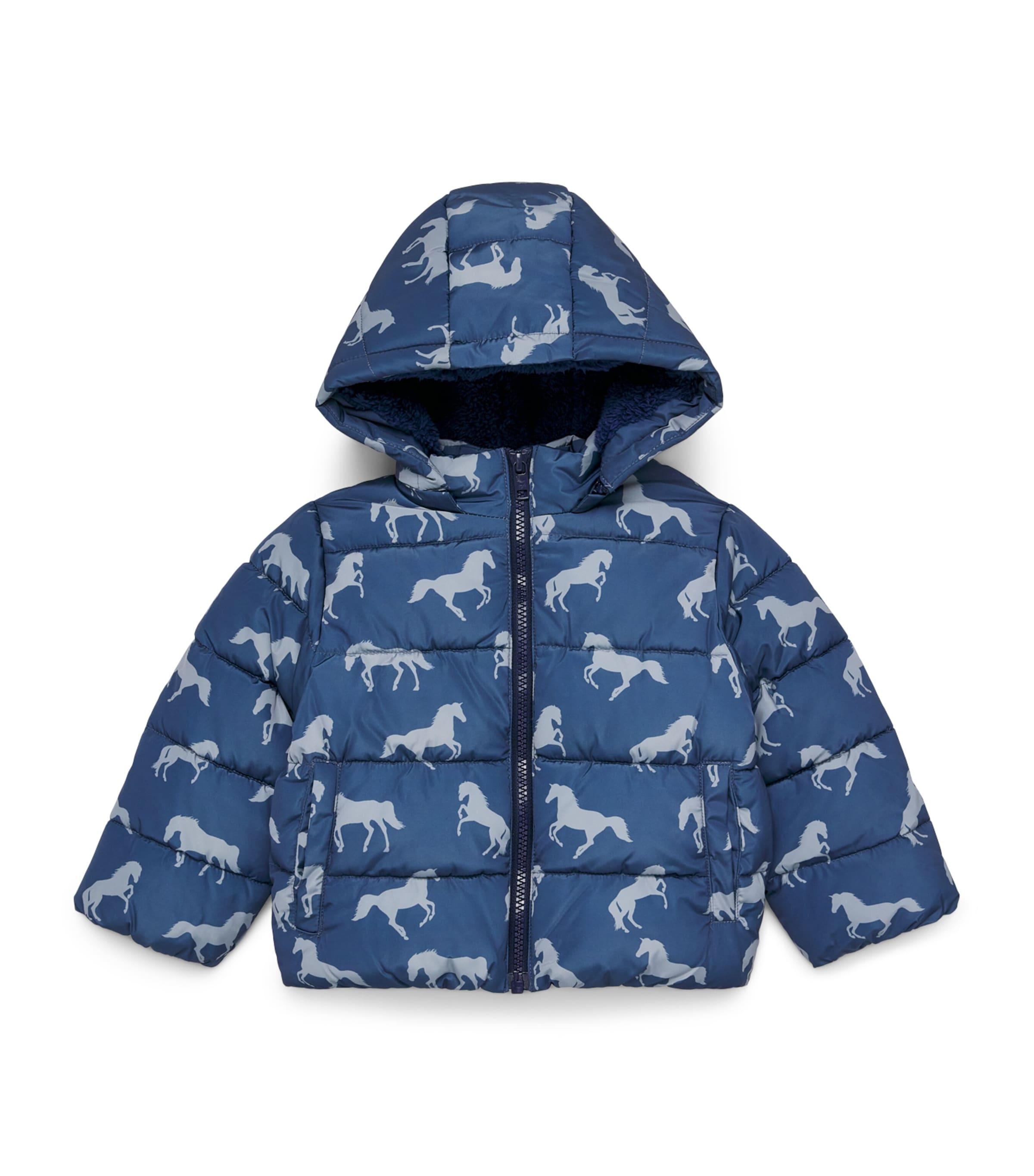 Stella McCartney Kids Horse Print Puffer Jacket (6-36 Months) Avio/grigio
