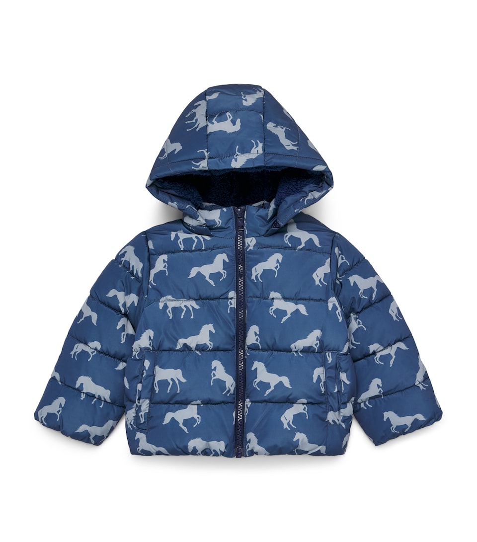 Stella McCartney Kids Horse Print Puffer Jacket (6-36 Months) Avio/grigio