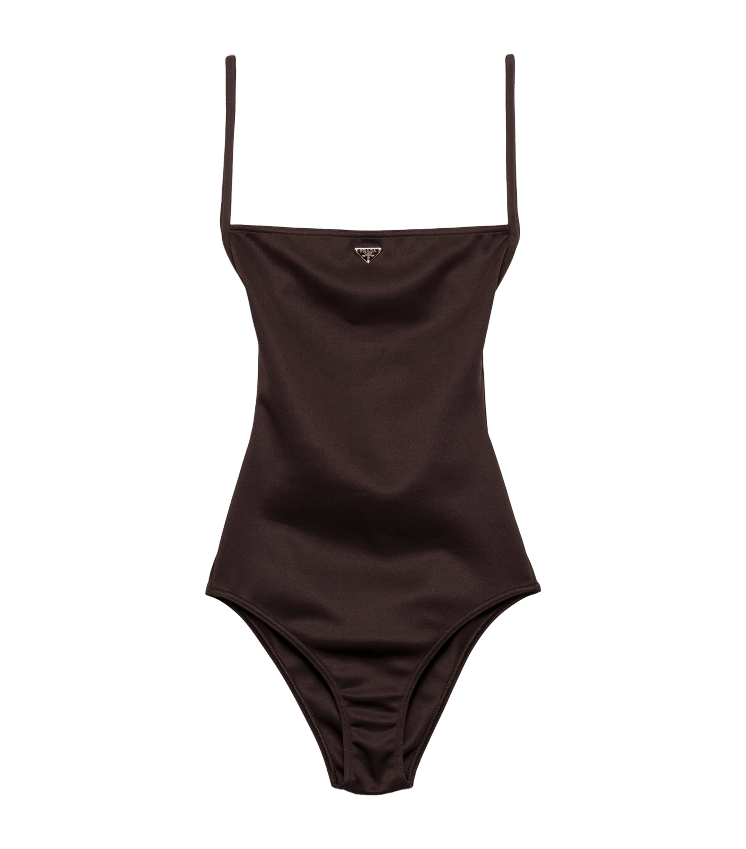 Prada Womens Backless Logo Swimsuit Brown