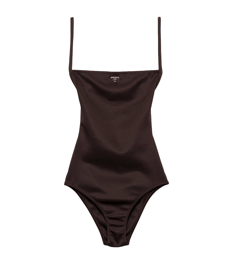 Prada Womens Backless Logo Swimsuit Brown