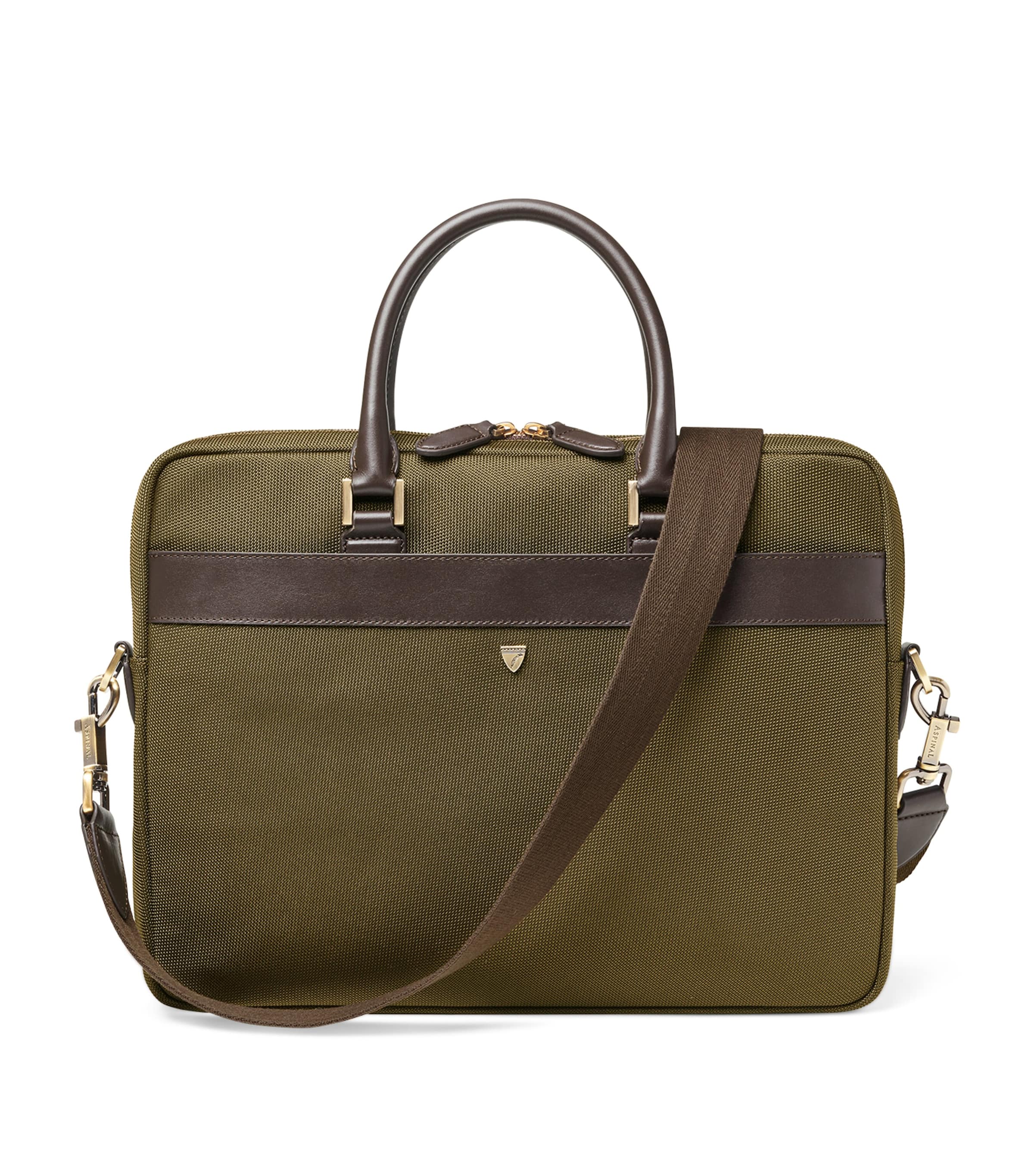 Aspinal Of London Nylon Slim Briefcase Khaki