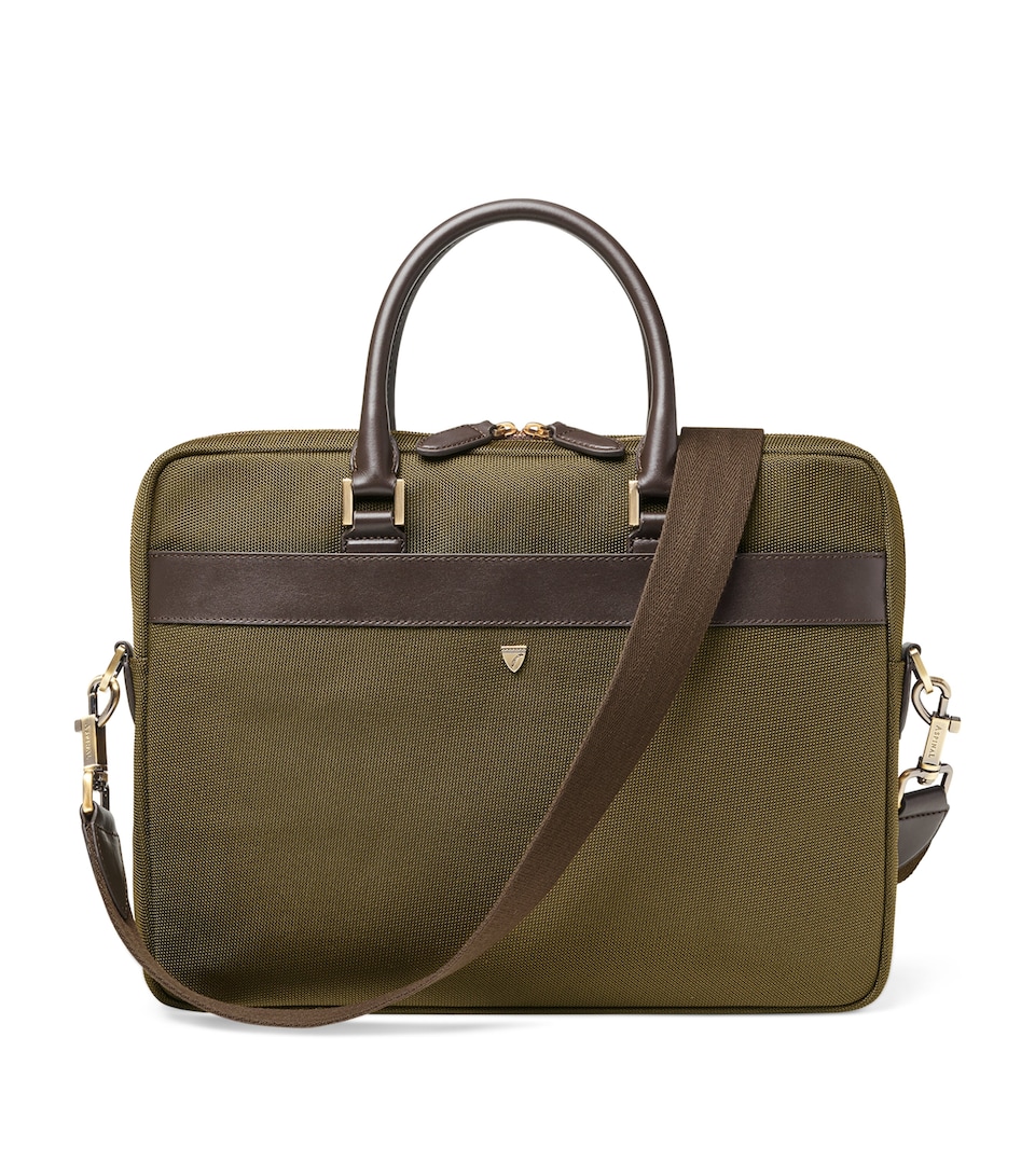 Aspinal Of London Nylon Slim Briefcase Khaki