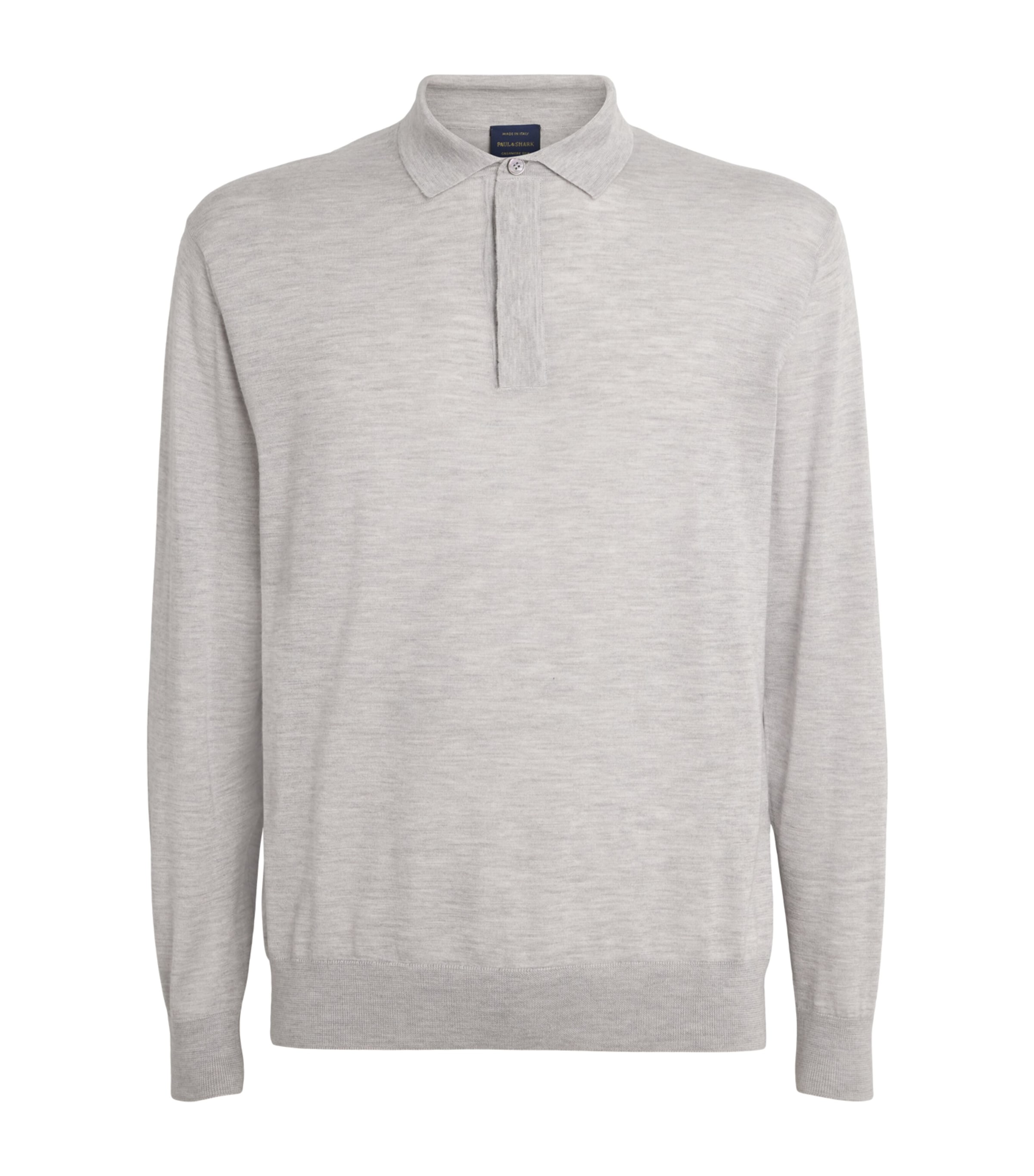 Paul & Shark Mens Cashmere-Silk Suede-Trim Polo Shirt Light Grey