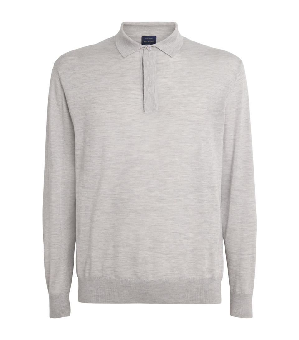 Paul & Shark Mens Cashmere-Silk Suede-Trim Polo Shirt Light Grey