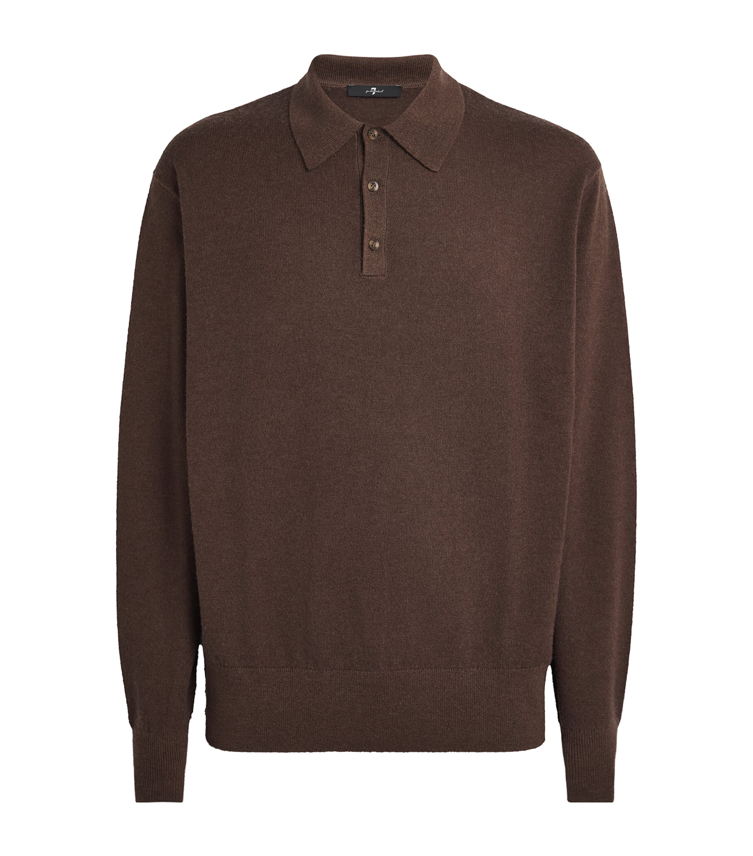 7 For All Mankind Mens Wool-Cashmere Long-Sleeve Polo Shirt Brown
