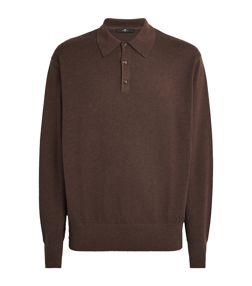 7 For All Mankind Mens Wool-Cashmere Long-Sleeve Polo Shirt Brown