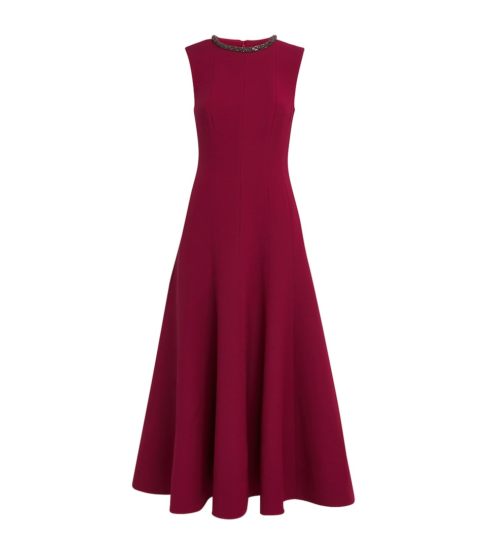 Roland Mouret Womens Wool-Silk Embellished Midi Dress Dark Pink