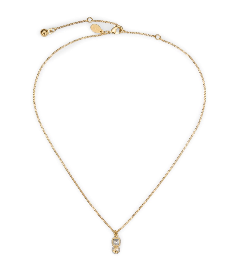 Jimmy Choo Faux Pearl Cube Logo Pendant Necklace Gold/white/crystal