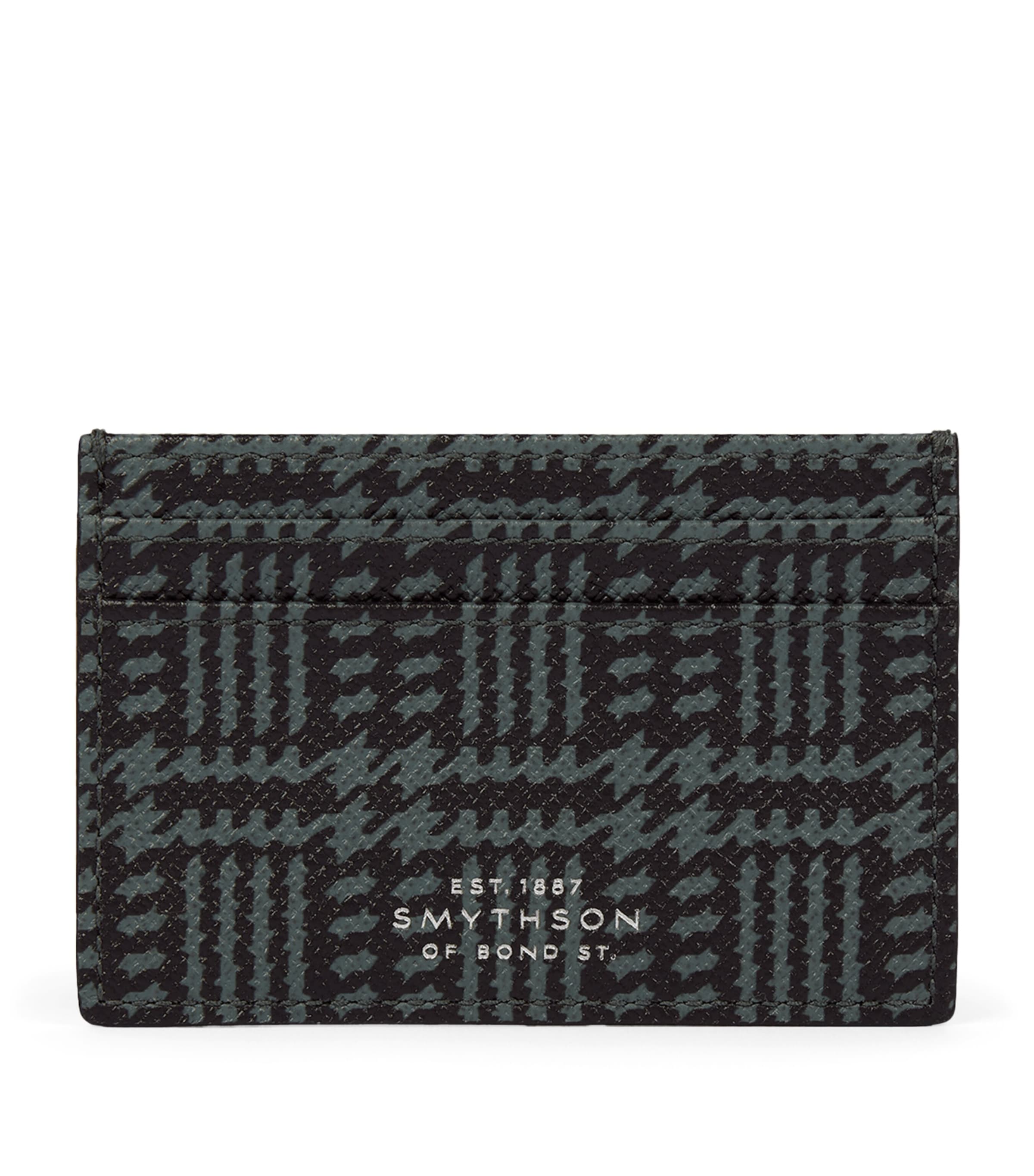 Smythson Leather Tweed Panama Card Holder Slate Green