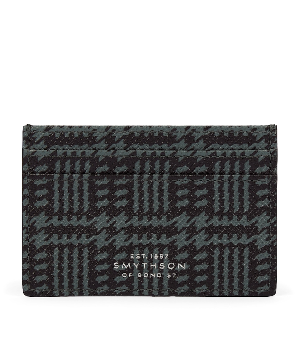 Smythson Leather Tweed Panama Card Holder Slate Green