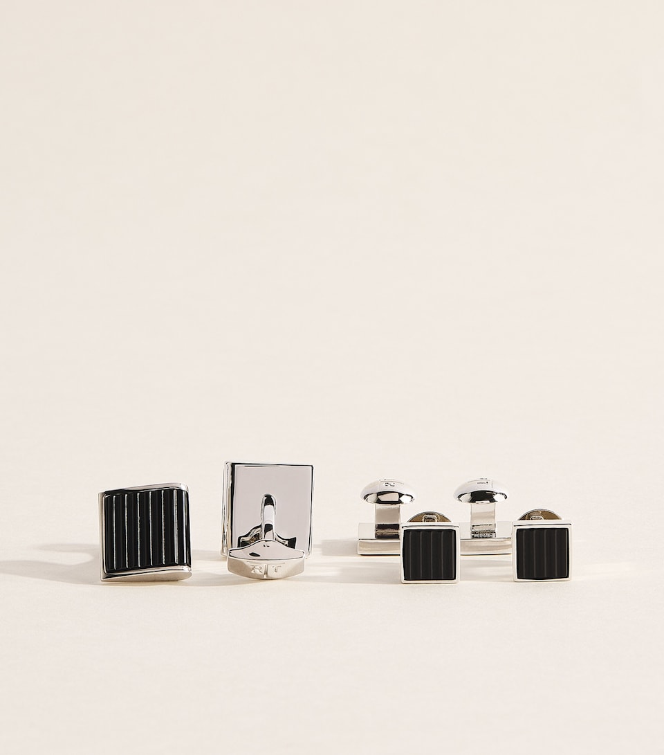 Tateossian Onyx Ribbed Wedge Cufflink Set Black