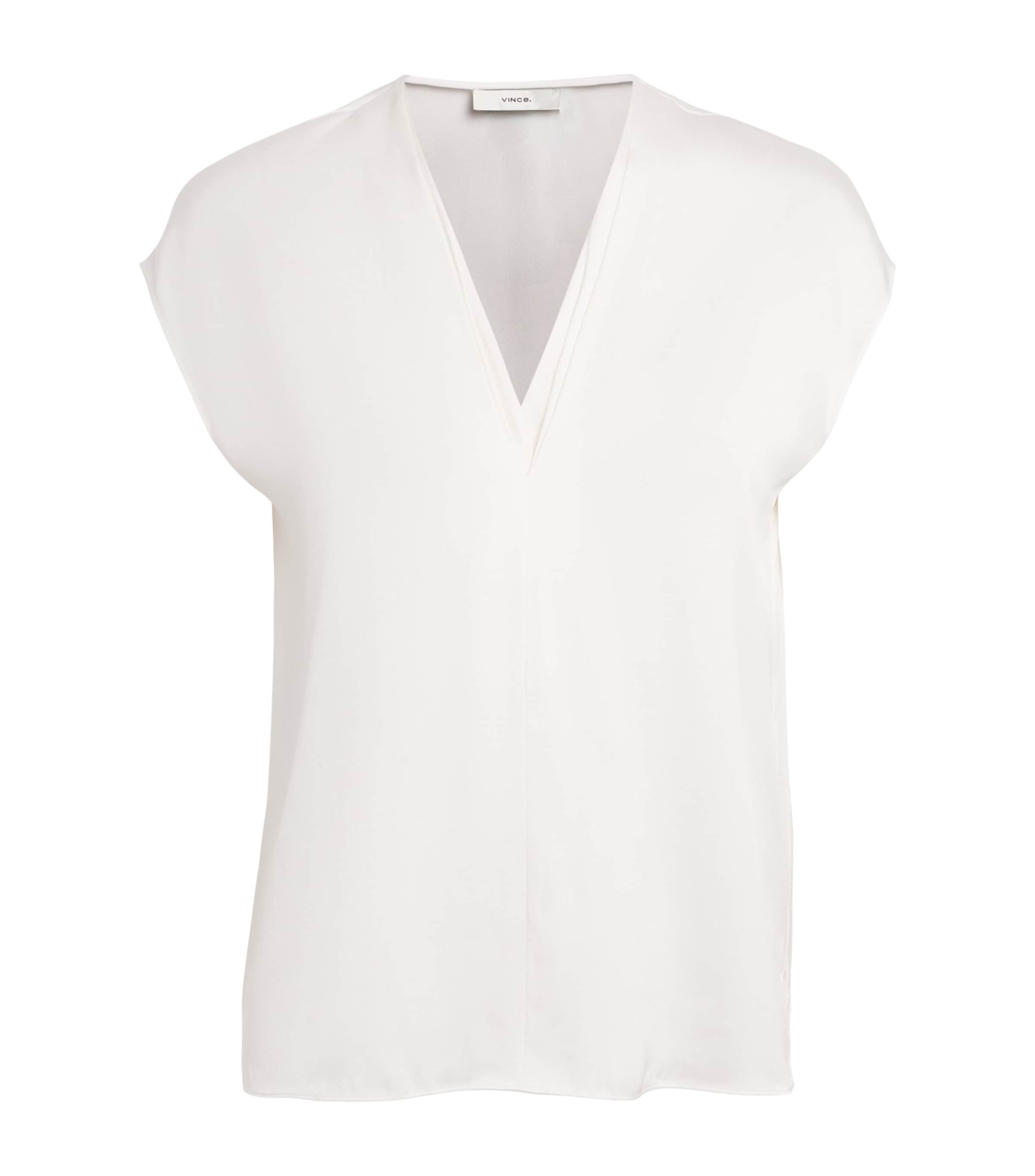 Vince Womens Silk-Blend Layered V-Neck Top Off White