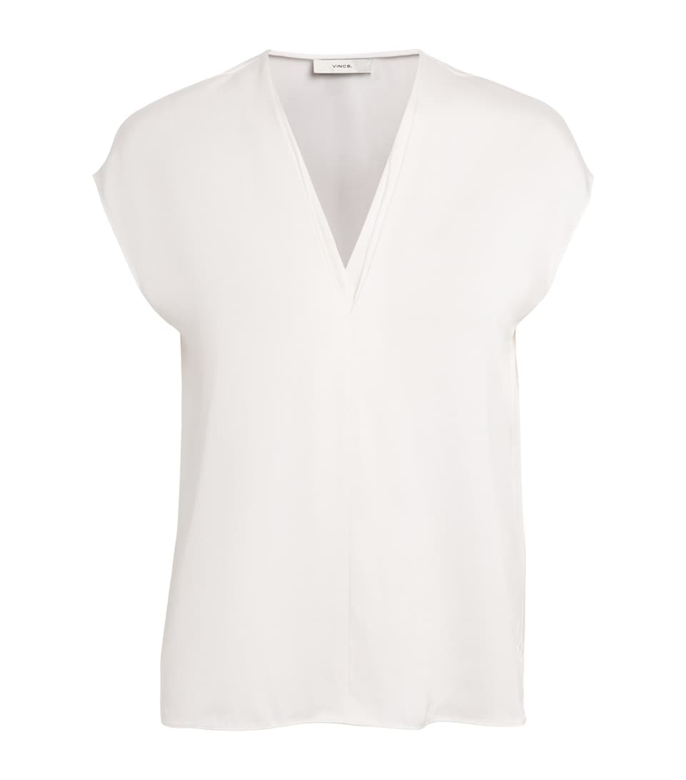 Vince Womens Silk-Blend Layered V-Neck Top Off White