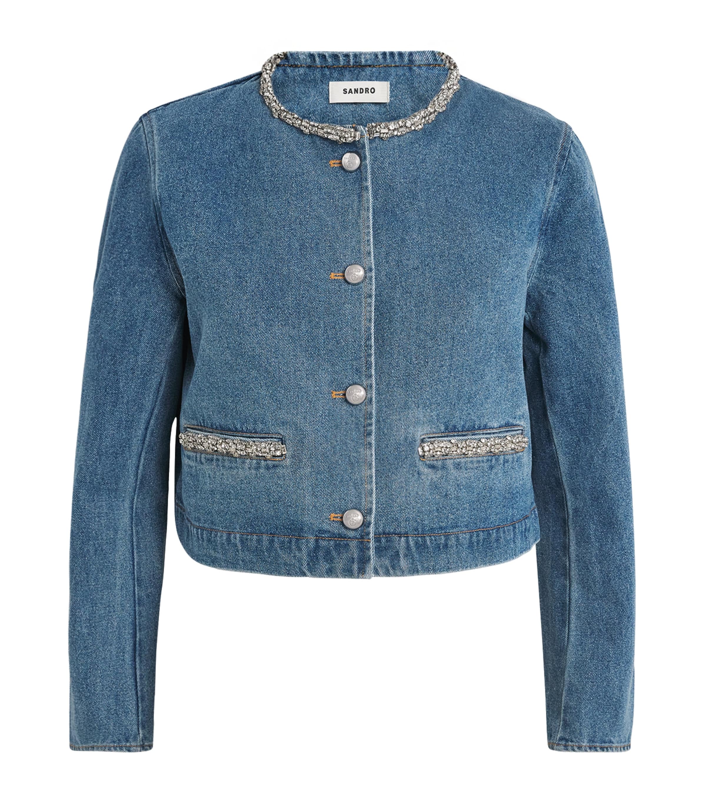 Rhinestone-Embellished Denim Jacket