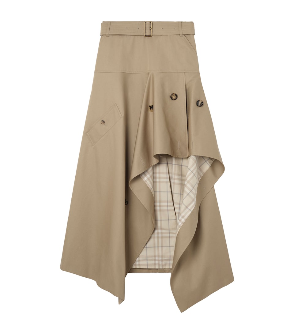 Burberry Womens Gabardine Asymmetric Midi Skirt Saltmarsh Beige