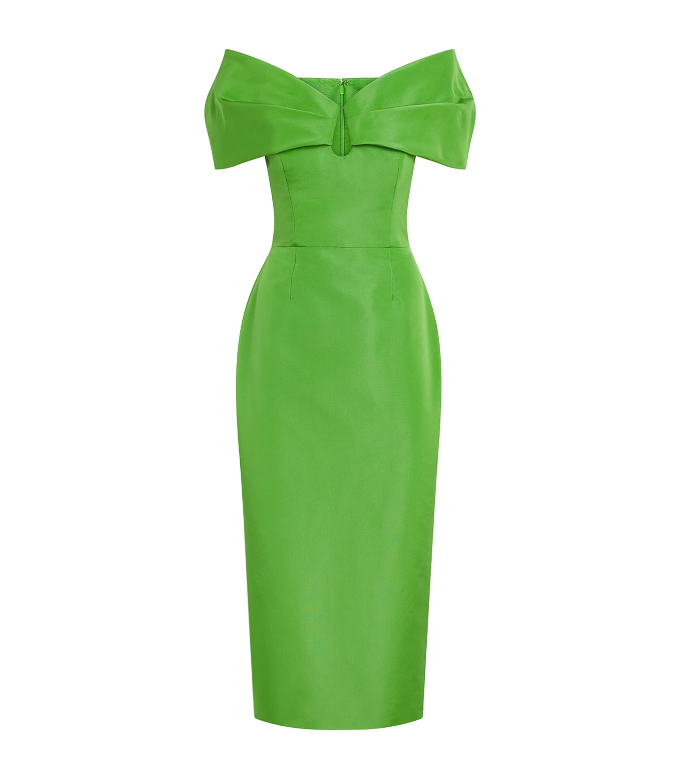Carolina Herrera Womens Silk Faile Off-The-Shoulder Maxi Dress Lawn Green