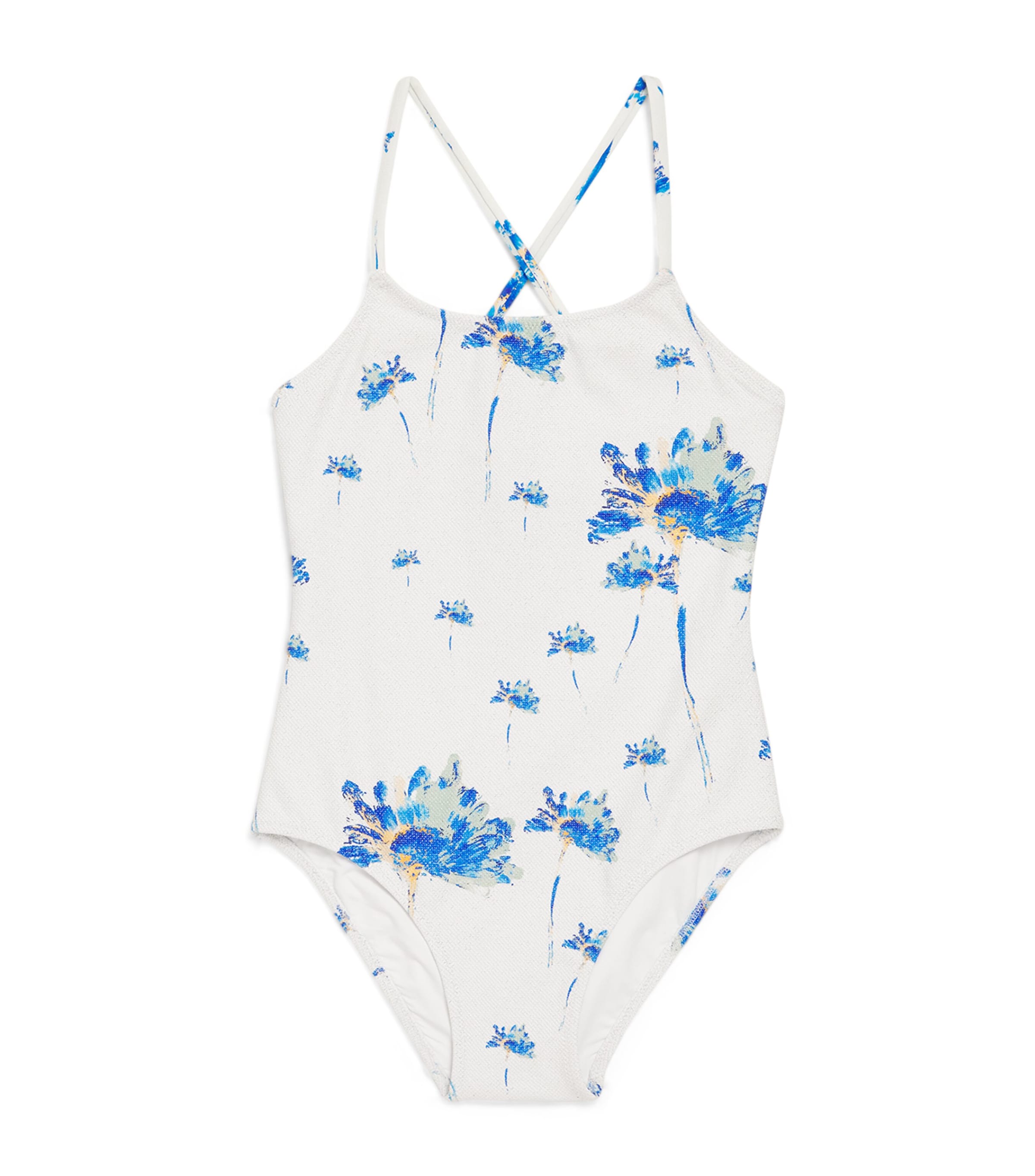 Vilebrequin Kids Metallic Flower Print Swimsuit (2-12 Years) Off White