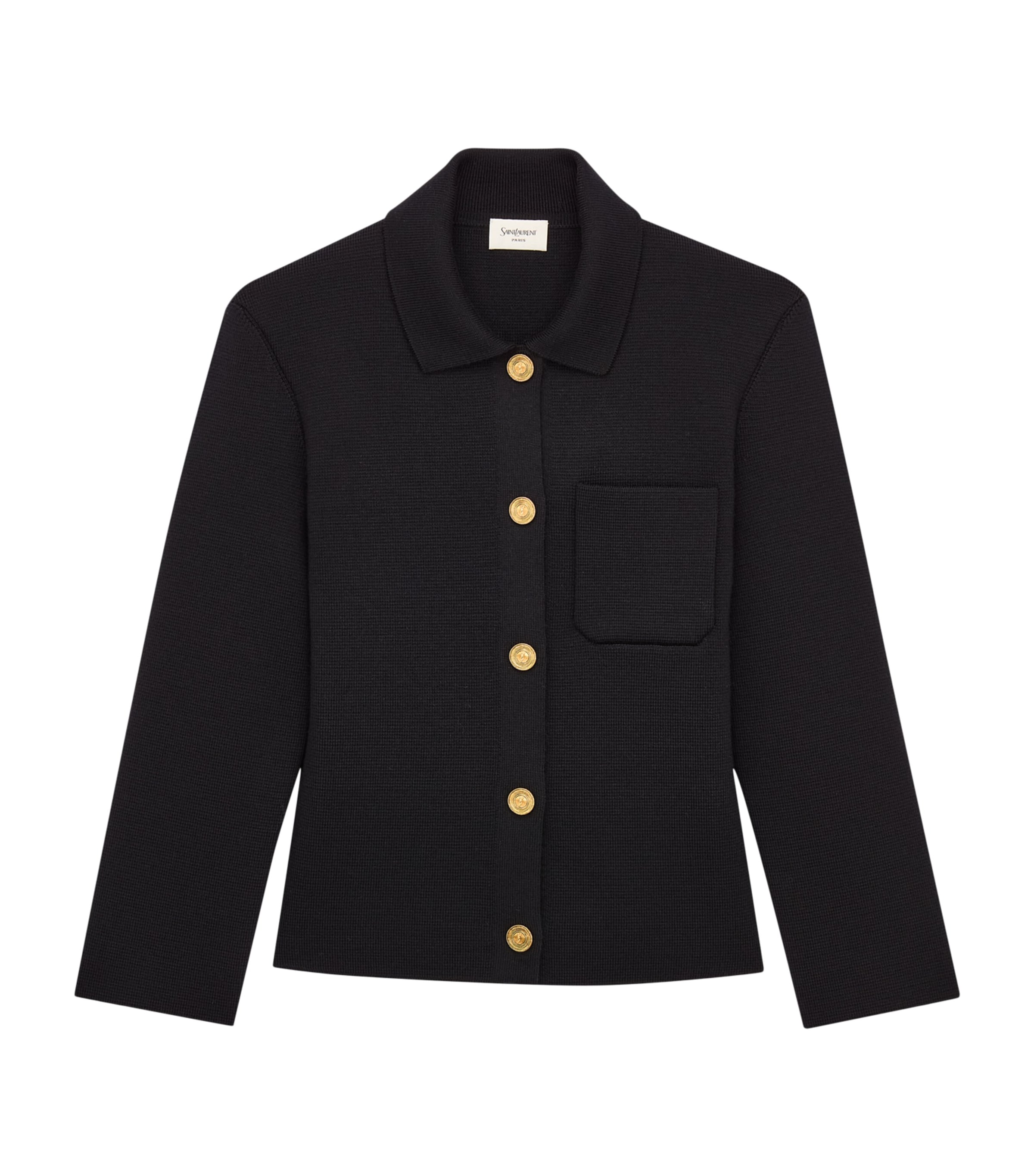 Saint Laurent Womens Virgin Wool Collar Cardigan