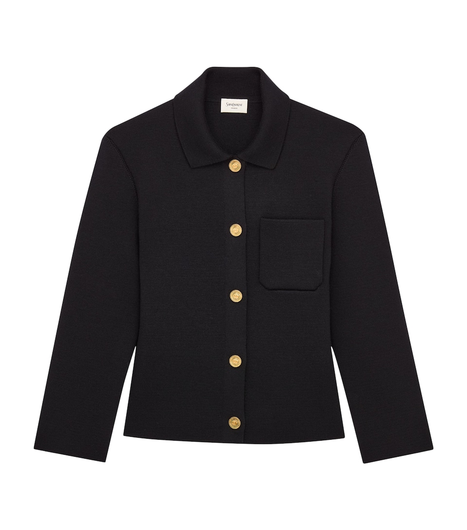 Saint Laurent Womens Virgin Wool Collar Cardigan