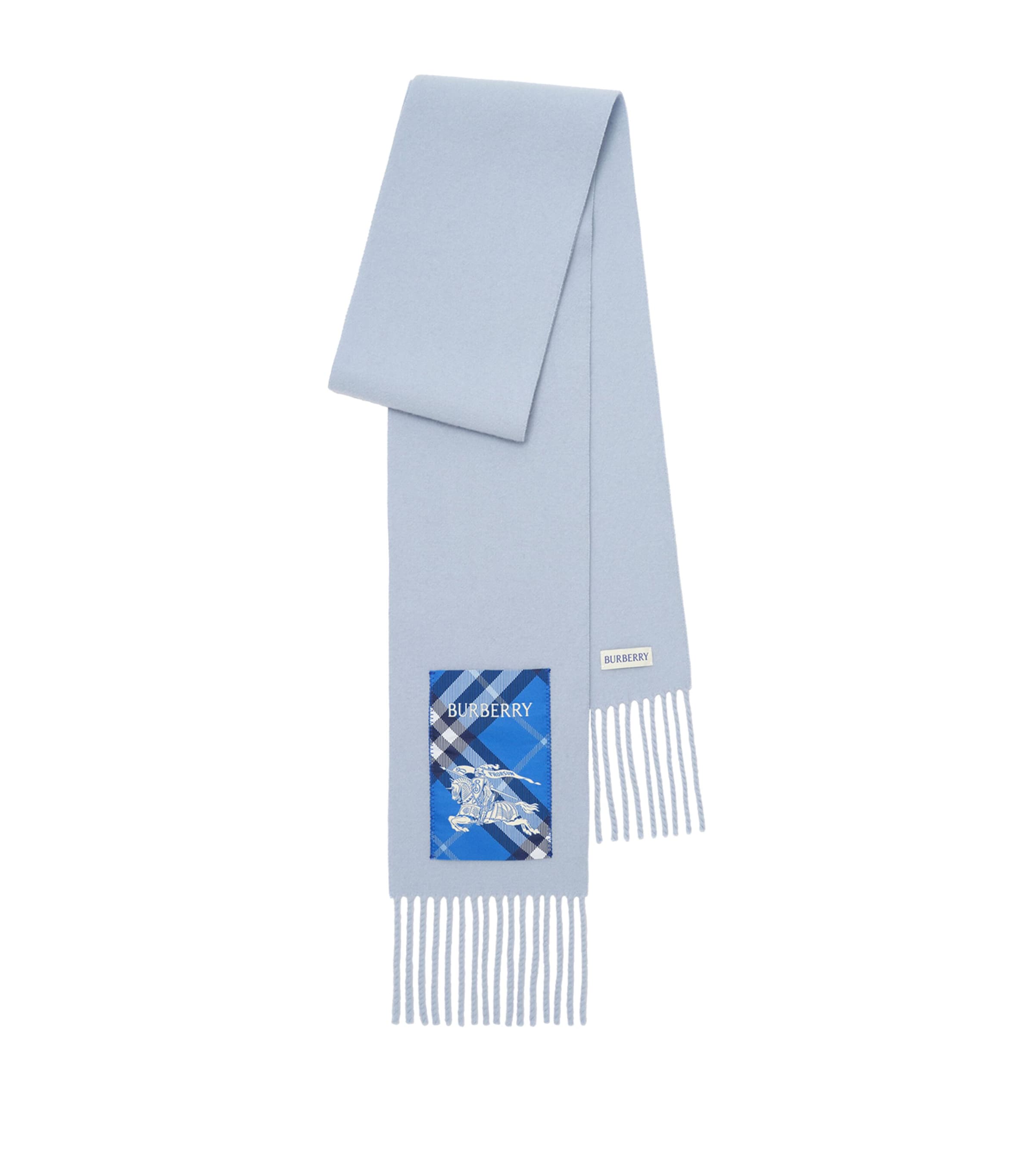 Burberry Cashmere Check-Label Narrow Scarf Dive Blue