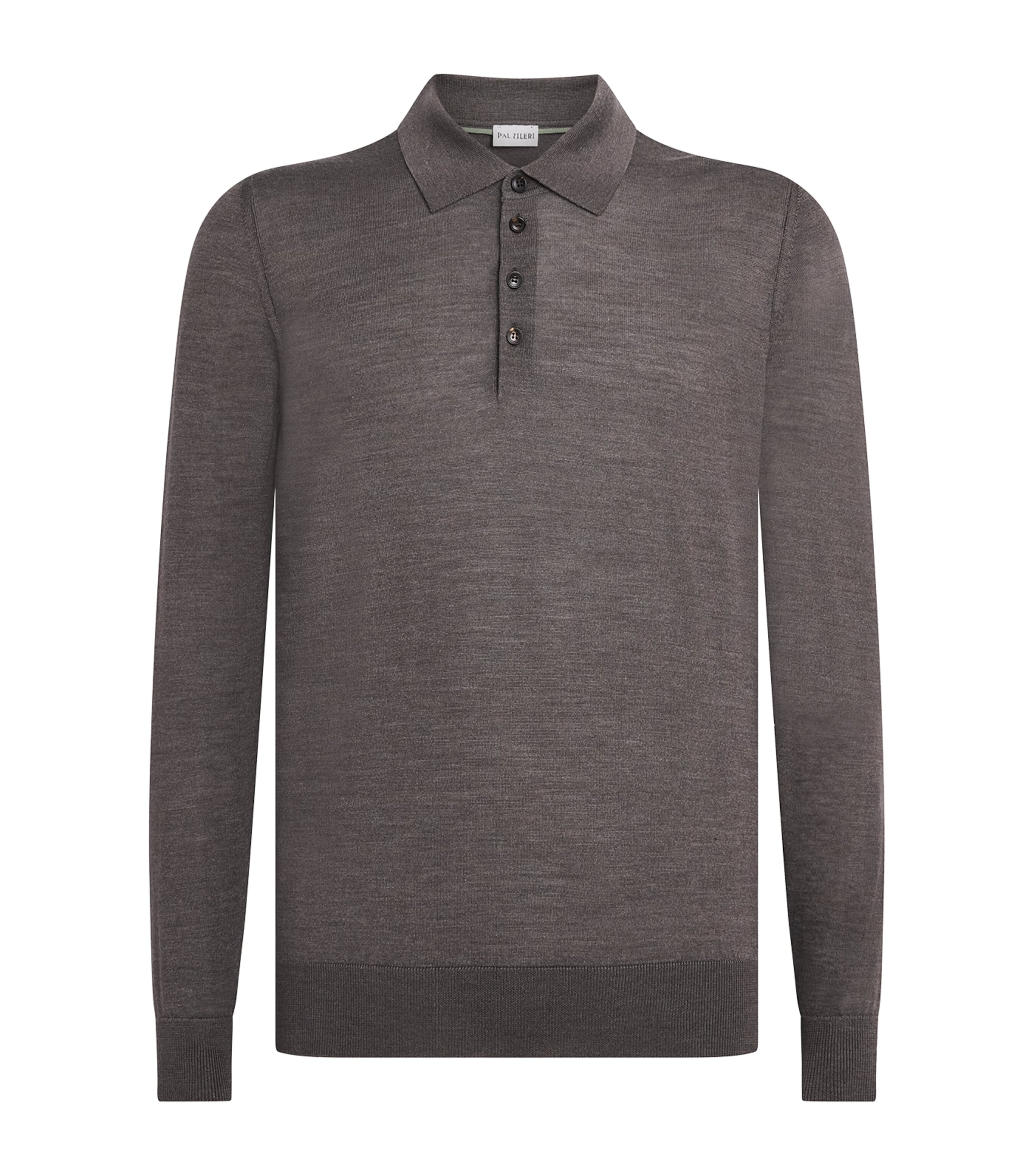 Pal Zileri Mens Wool-Silk Long-Sleeved Polo Shirt Grey
