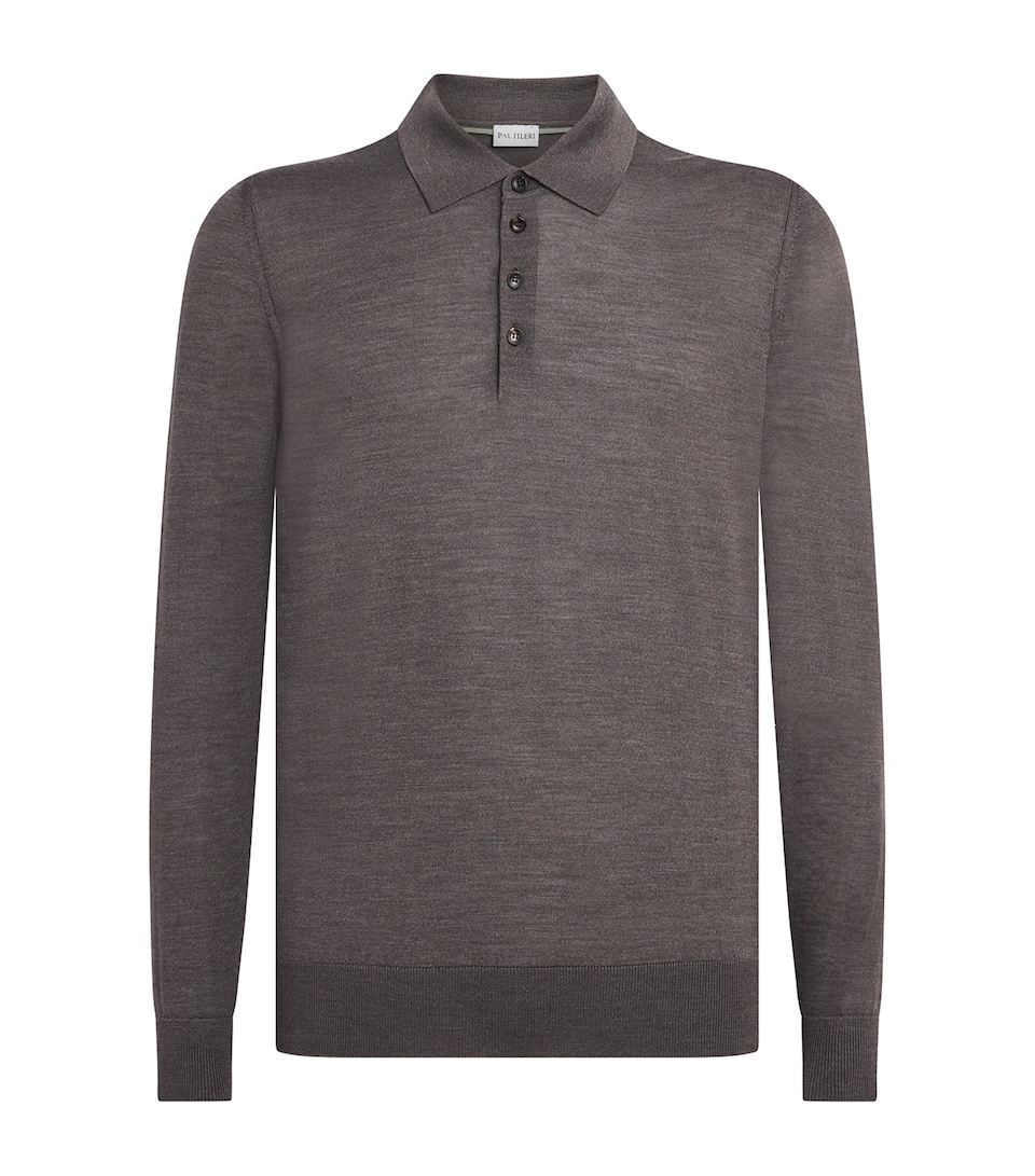 Pal Zileri Mens Wool-Silk Long-Sleeved Polo Shirt Grey