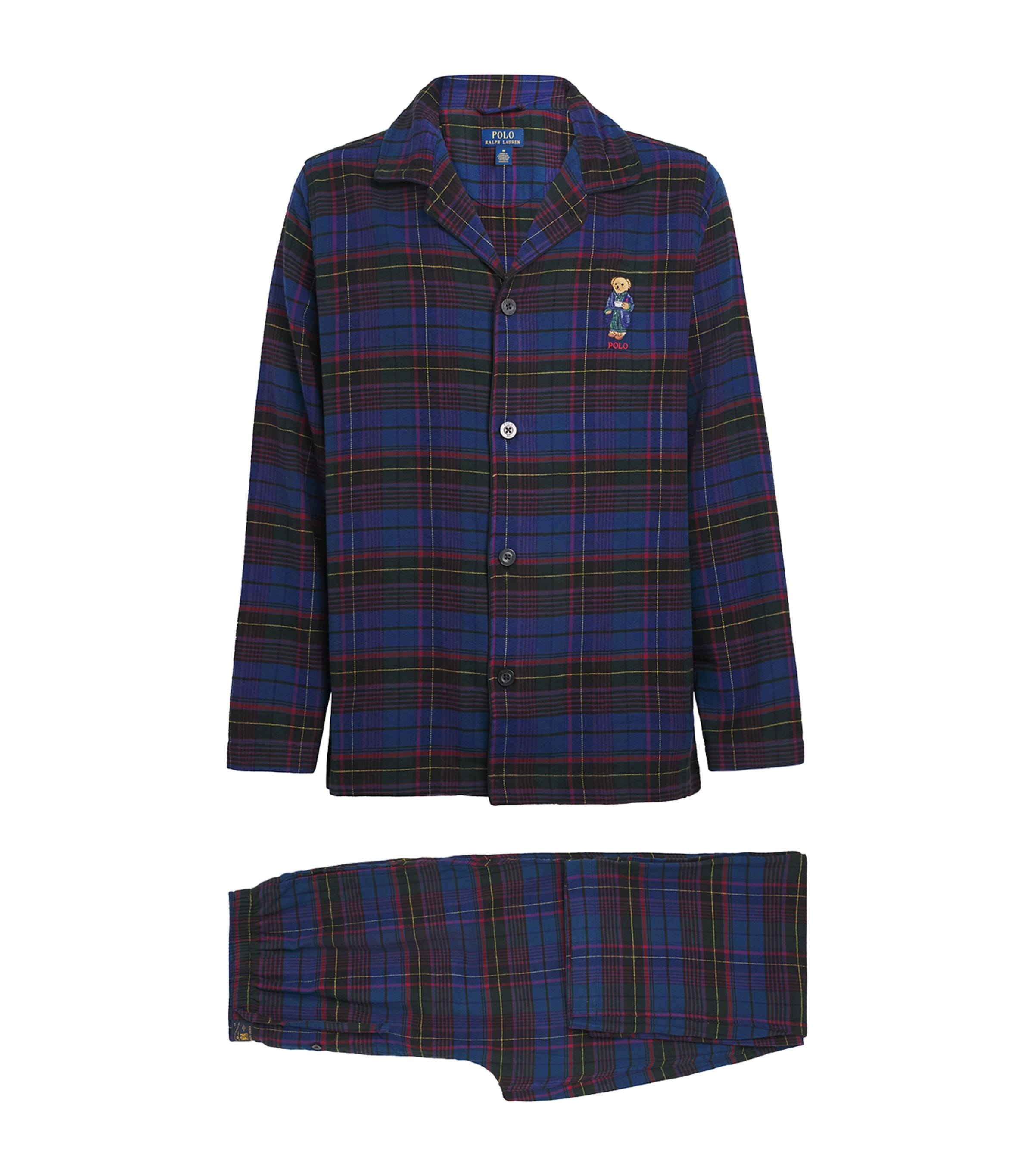 Polo Ralph Lauren Mens Cotton Flannel Polo Bear Pyjama Set Grn Jwel Blu Mlt Pld