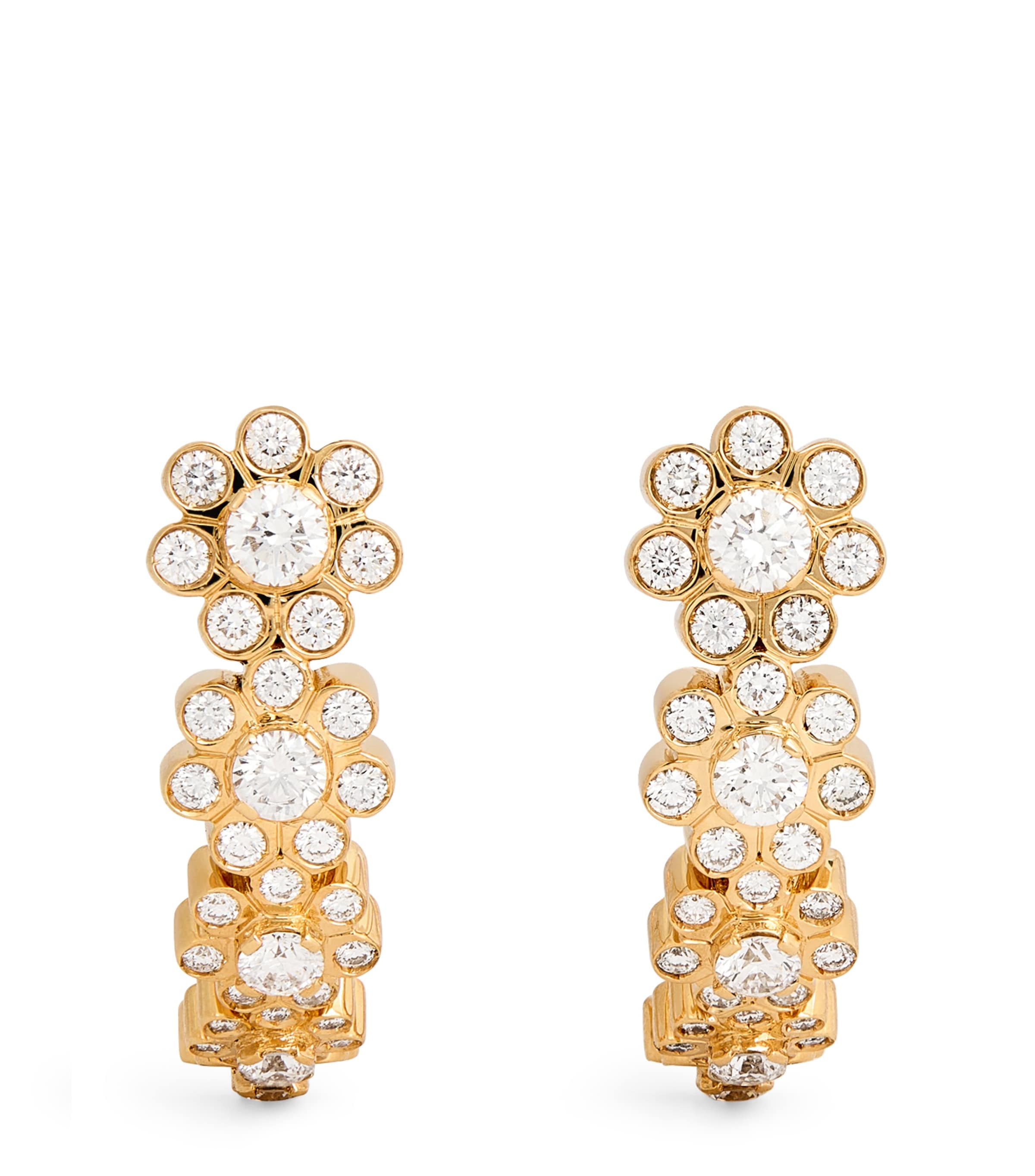 Yellow Gold and Diamond Boucle Fleurs Hoop Earrings