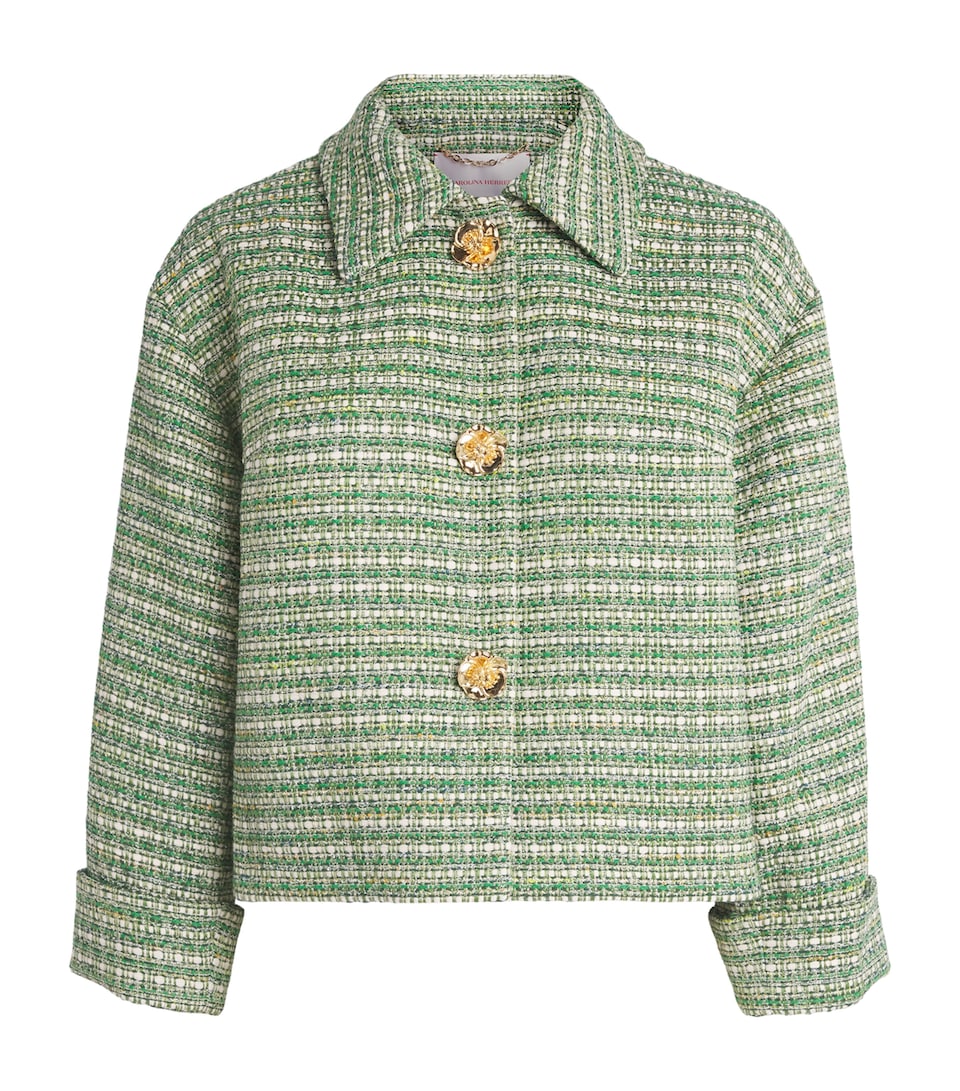 Carolina Herrera Womens Tweed Cropped Jacket Green Multi