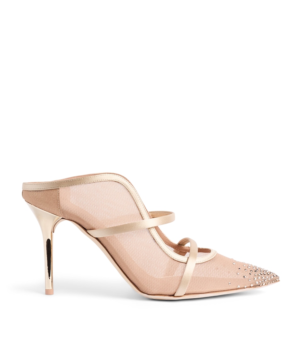 Malone Souliers Embellished Mesh Maureen Arc Heeled Mules 85 Beige