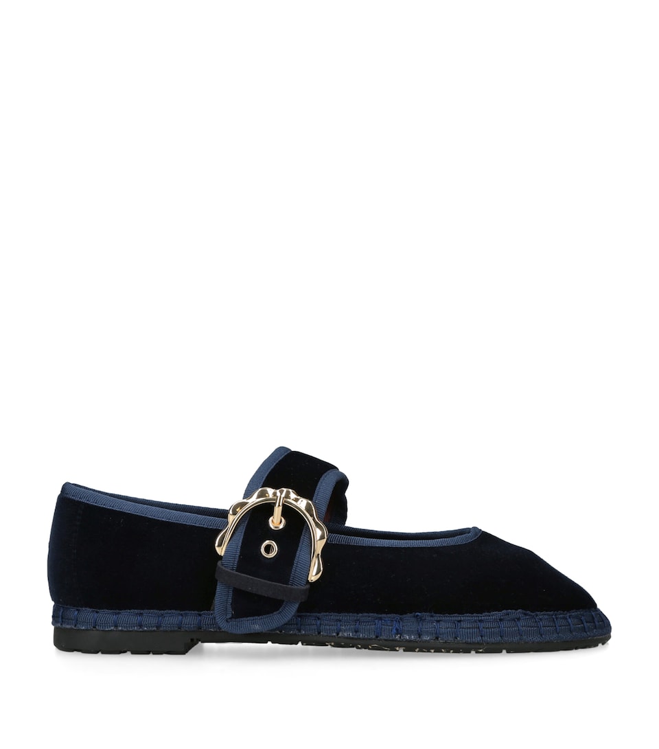 Flabelus Velvet Sophie Mary Janes Blue/dark