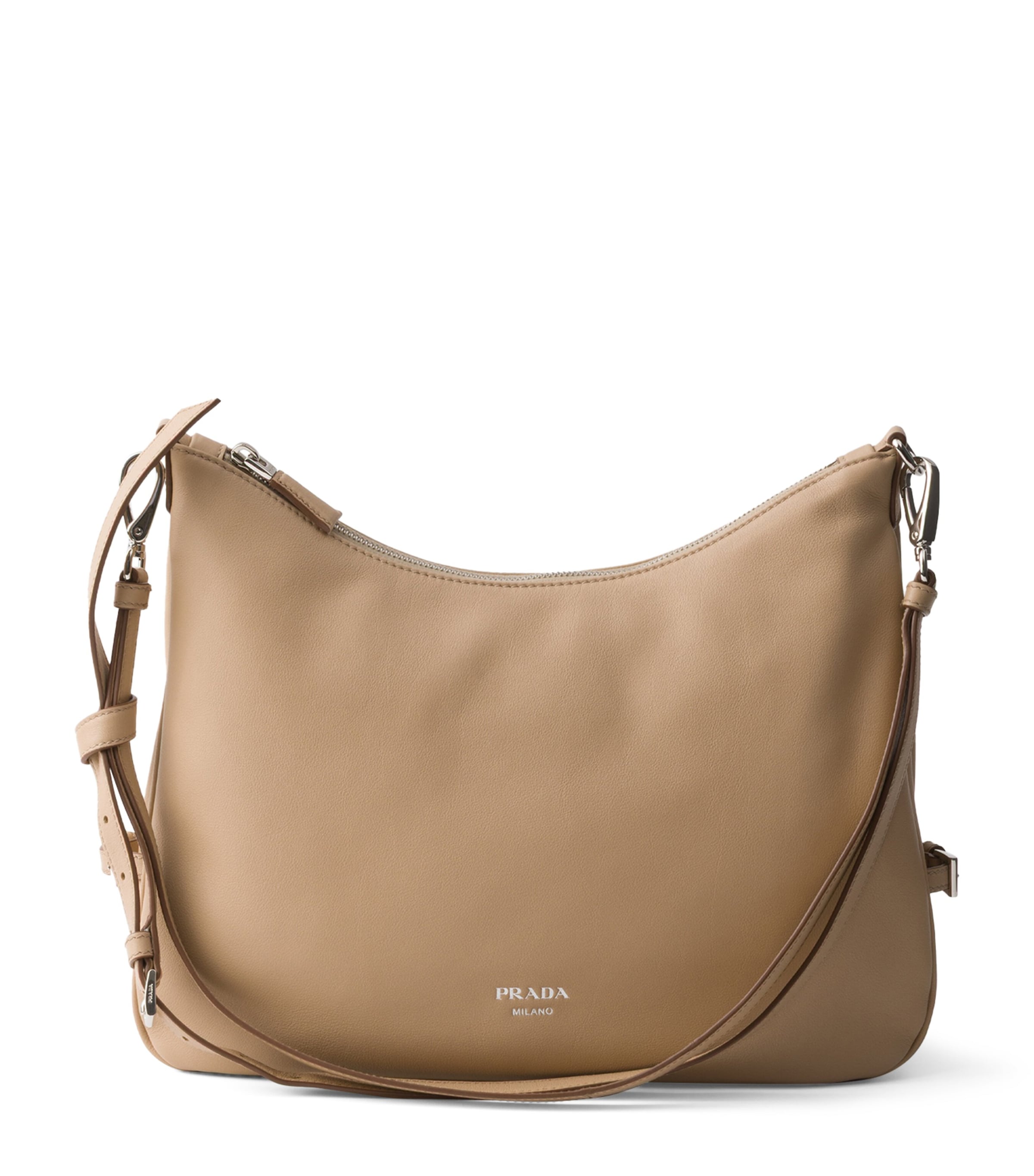 Prada Large Leather Fold Shoulder Bag Neutral