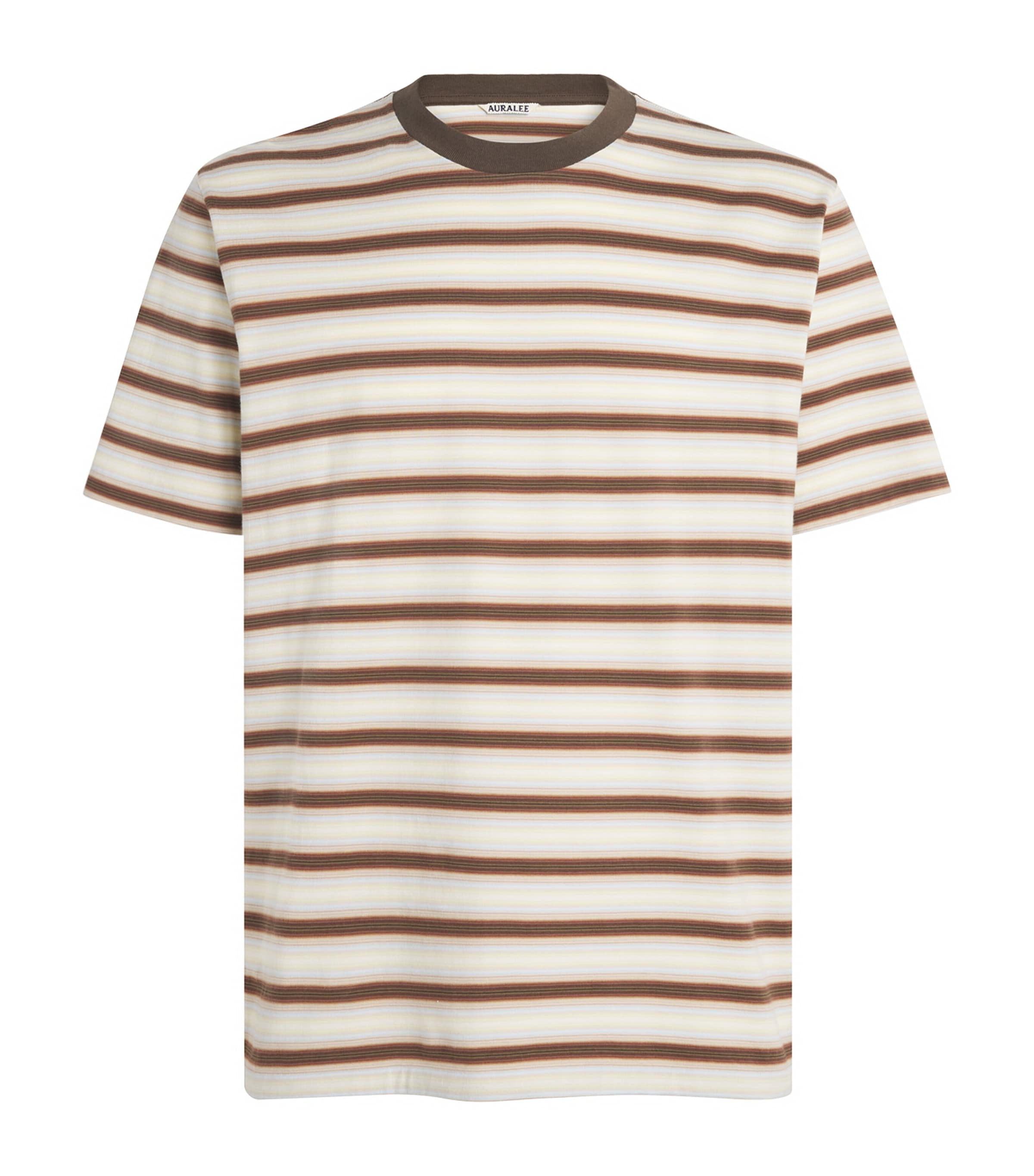 Auralee Mens Cotton Gradient Stripe T-Shirt Fade Brown Stripe